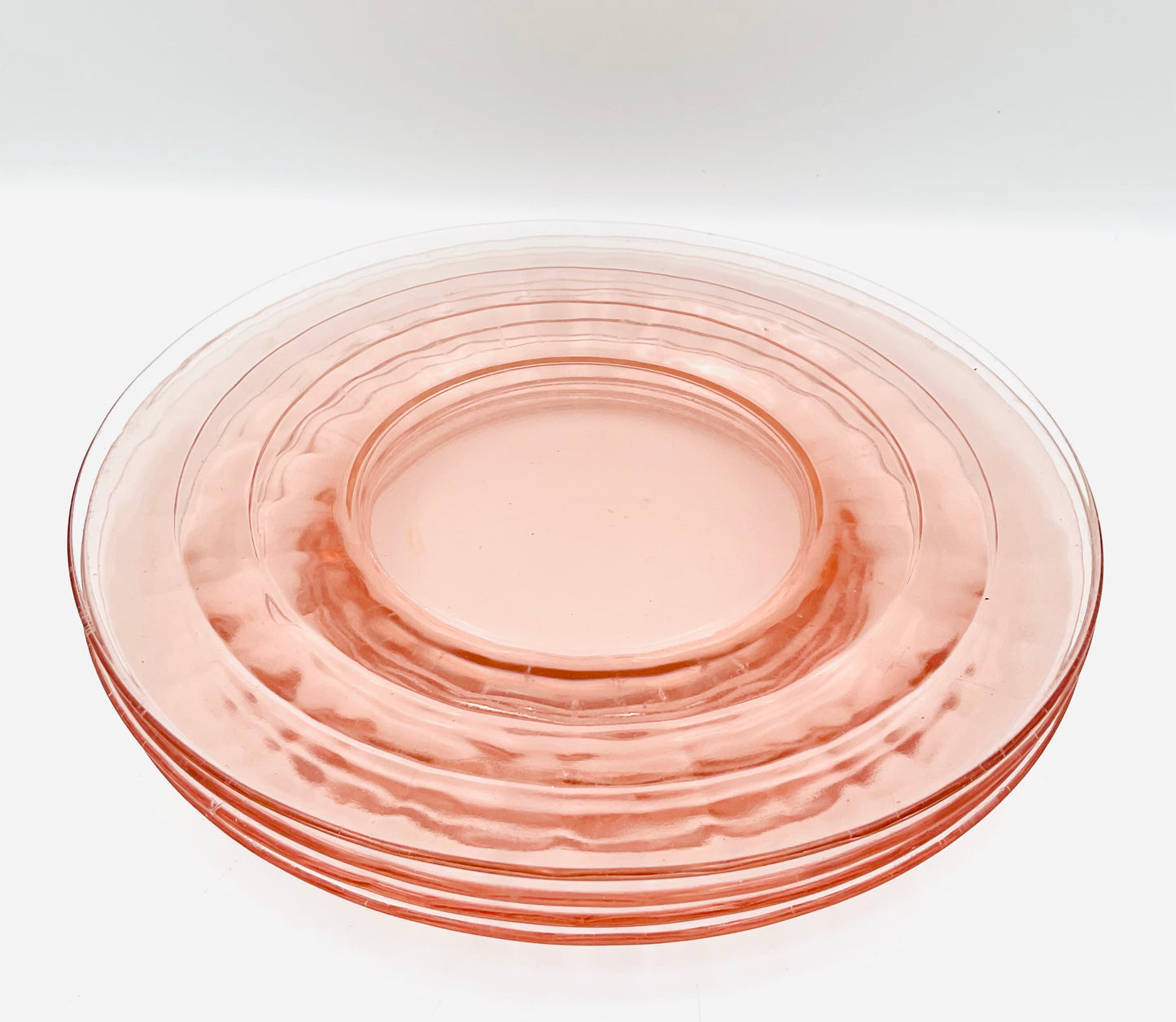Vintage Anchor Hocking Pink Depression Glass Block Optic Salad Plates – Set of 4