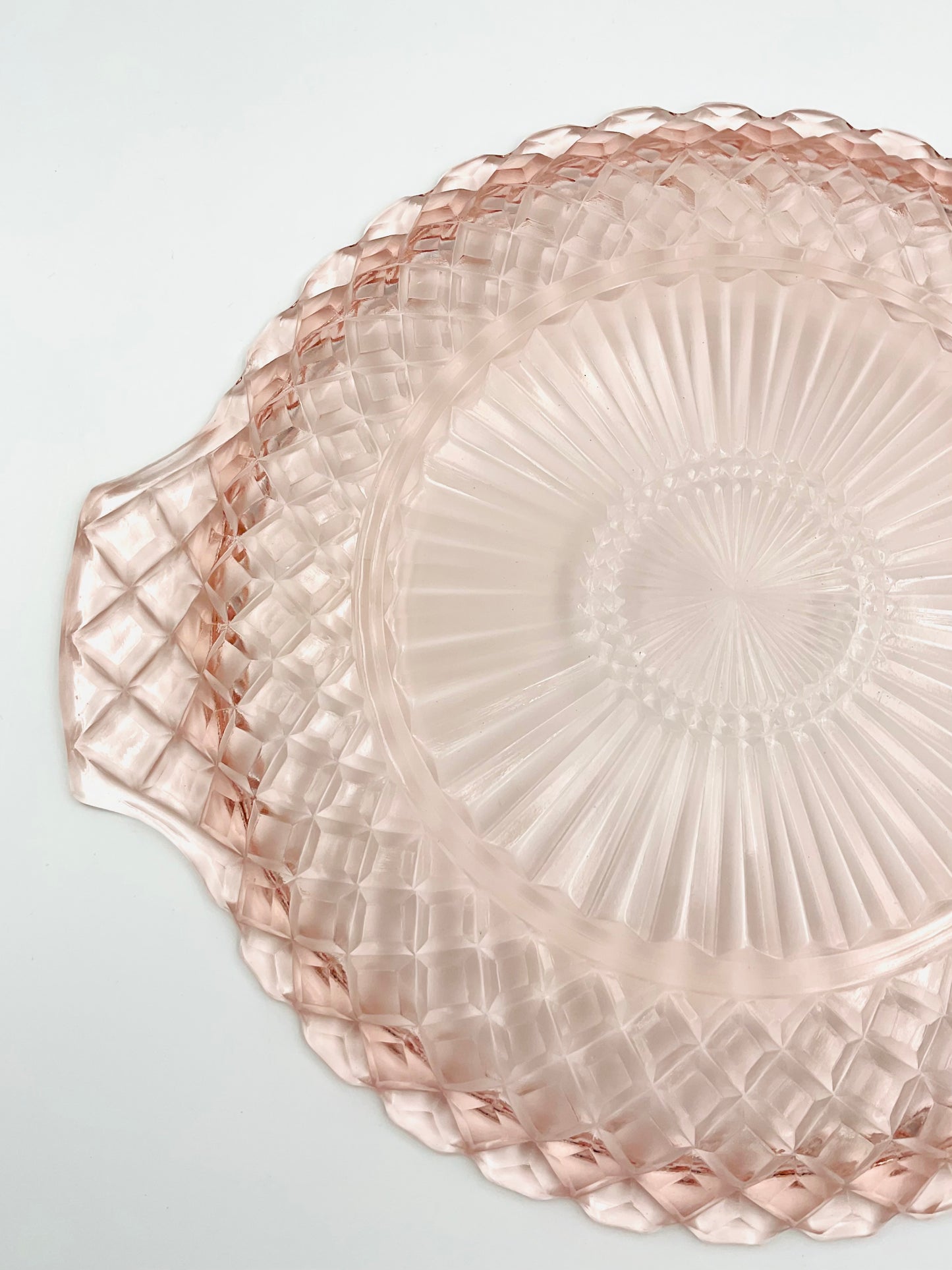 Vintage Anchor Hocking Waterford Waffle Pink Depression Glass Serving Plate