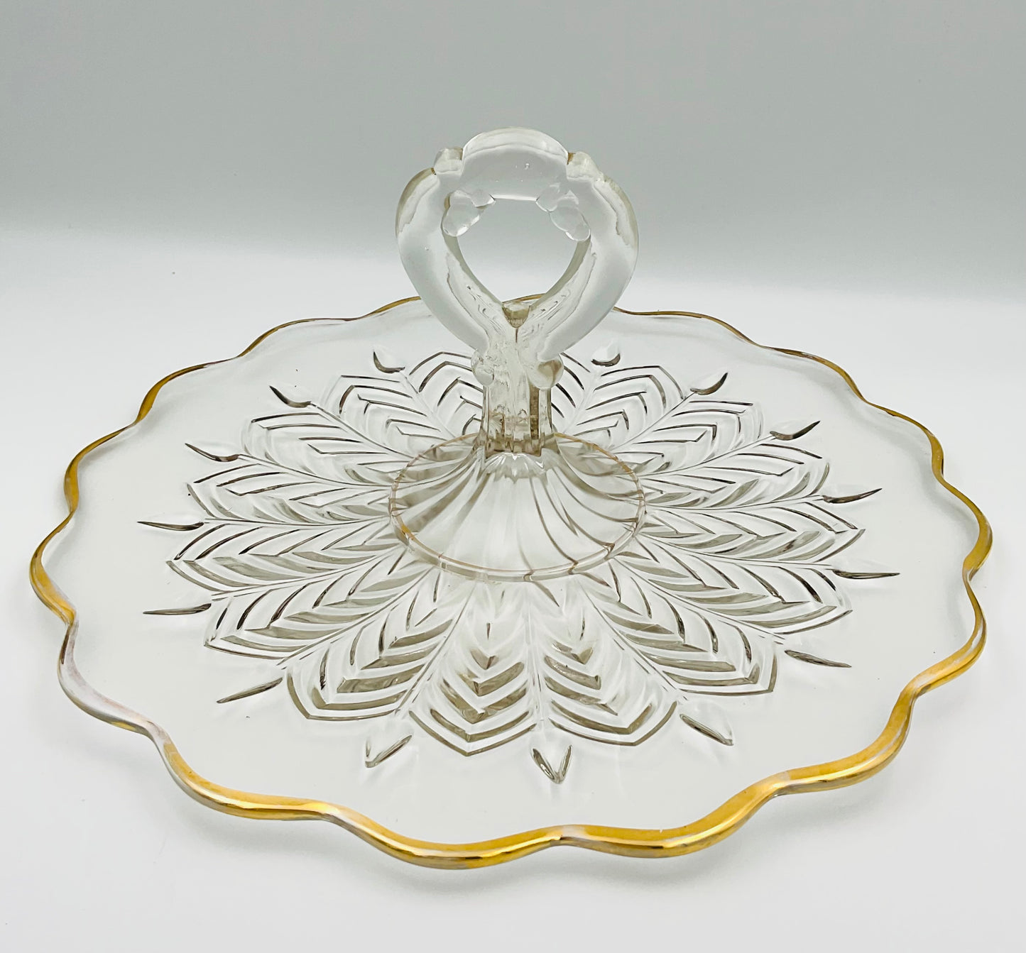 Vintage Jeannette Glass Feather Pattern Tidbit Tray