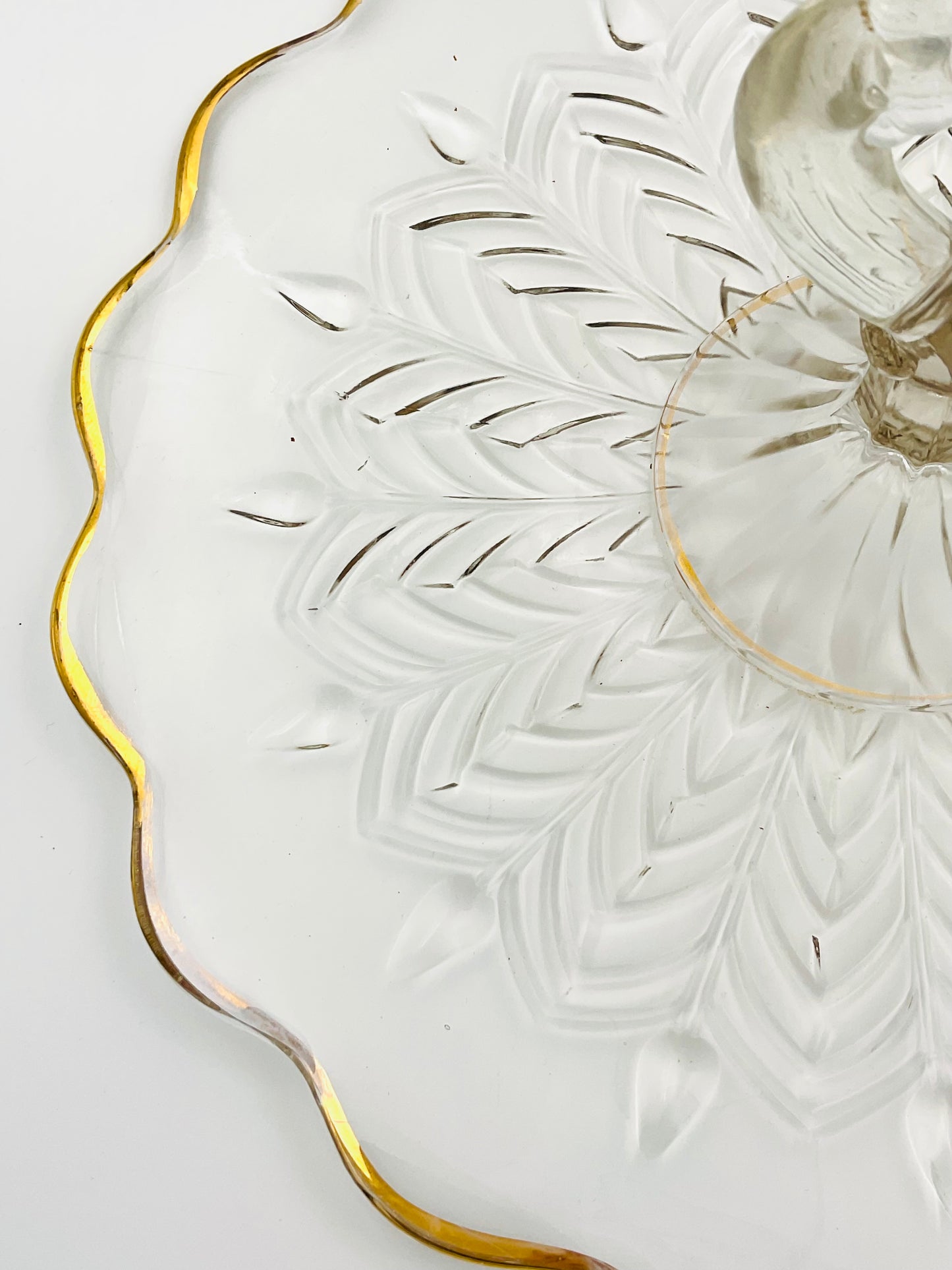 Vintage Jeannette Glass Feather Pattern Tidbit Tray