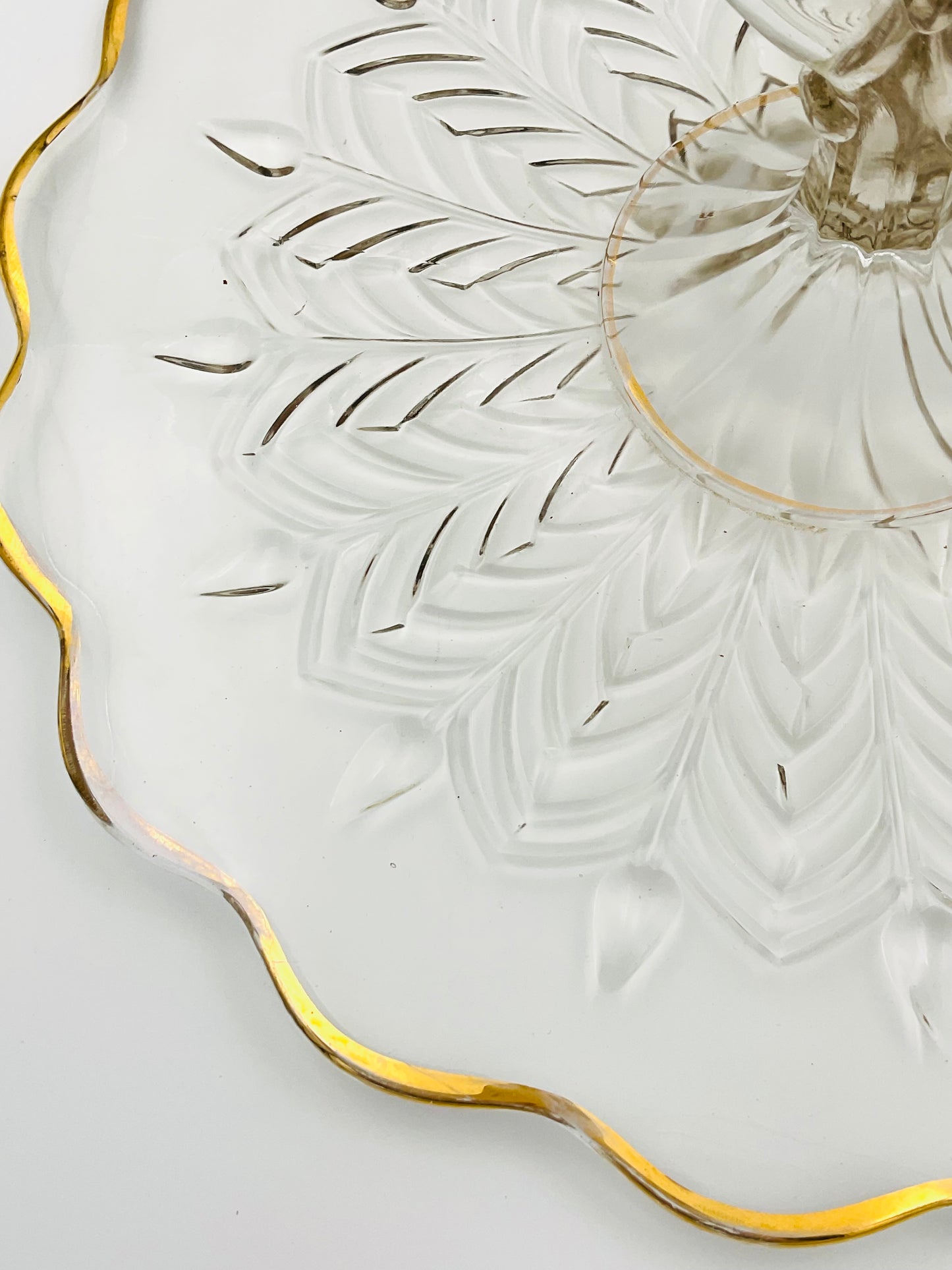 Vintage Jeannette Glass Feather Pattern Tidbit Tray