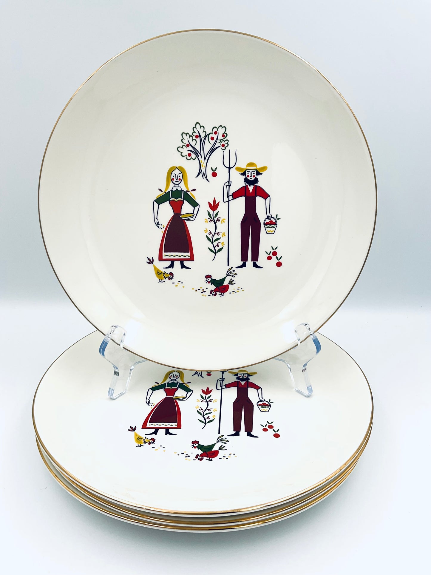 Vintage Homer Laughlin “Rhythm” Folk Art Plates - set of 4
