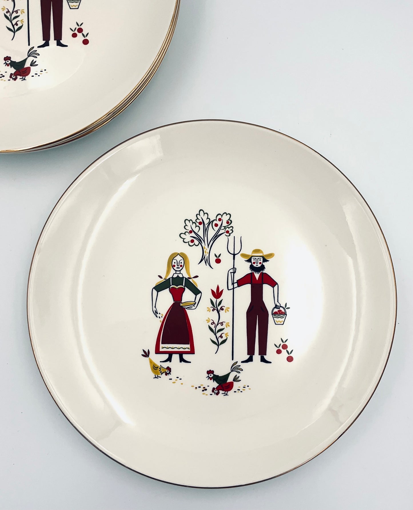 Vintage Homer Laughlin “Rhythm” Folk Art Plates - set of 4