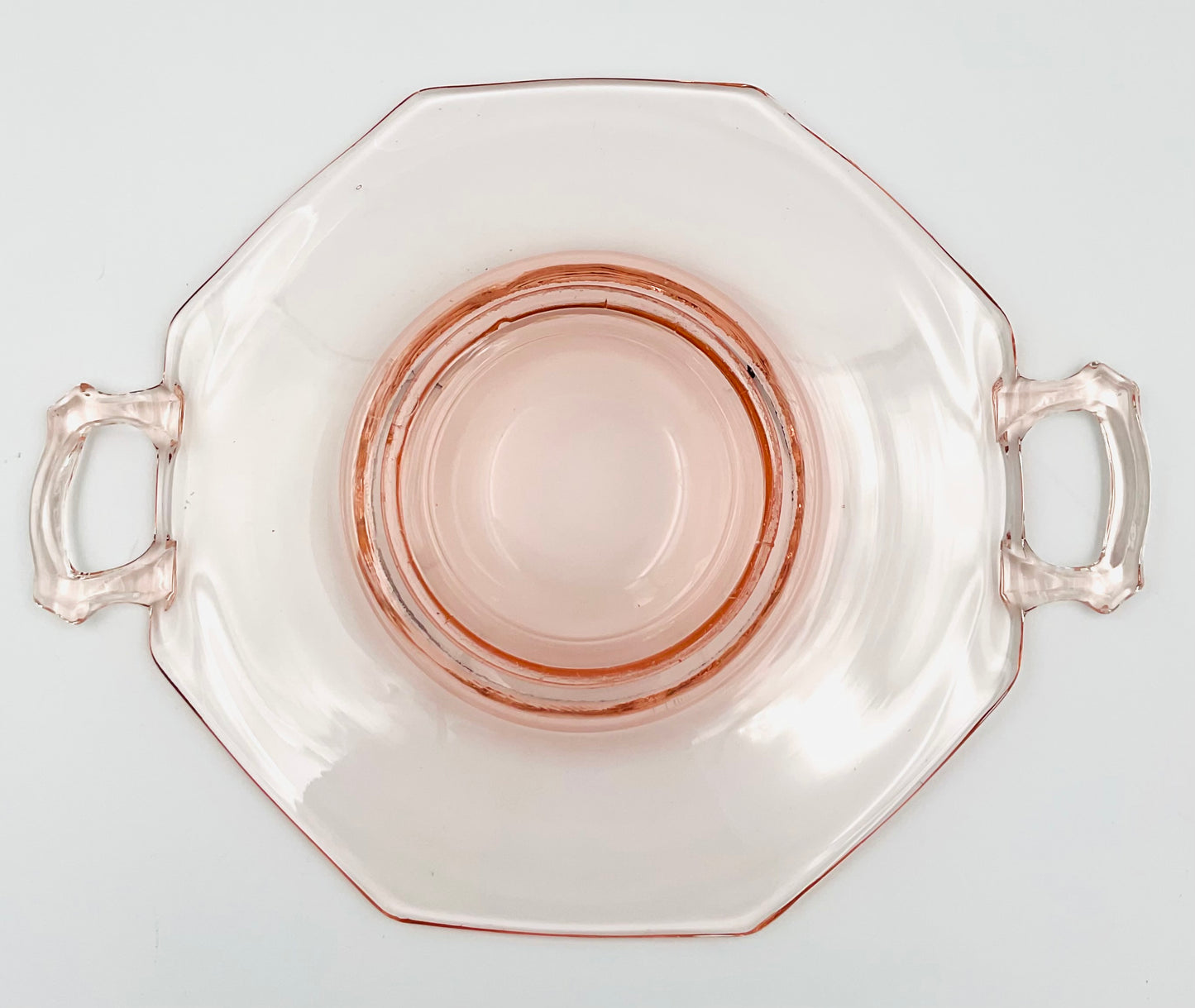 Vintage Pink Depression Glass Cake/Sandwich Plate with Handles
