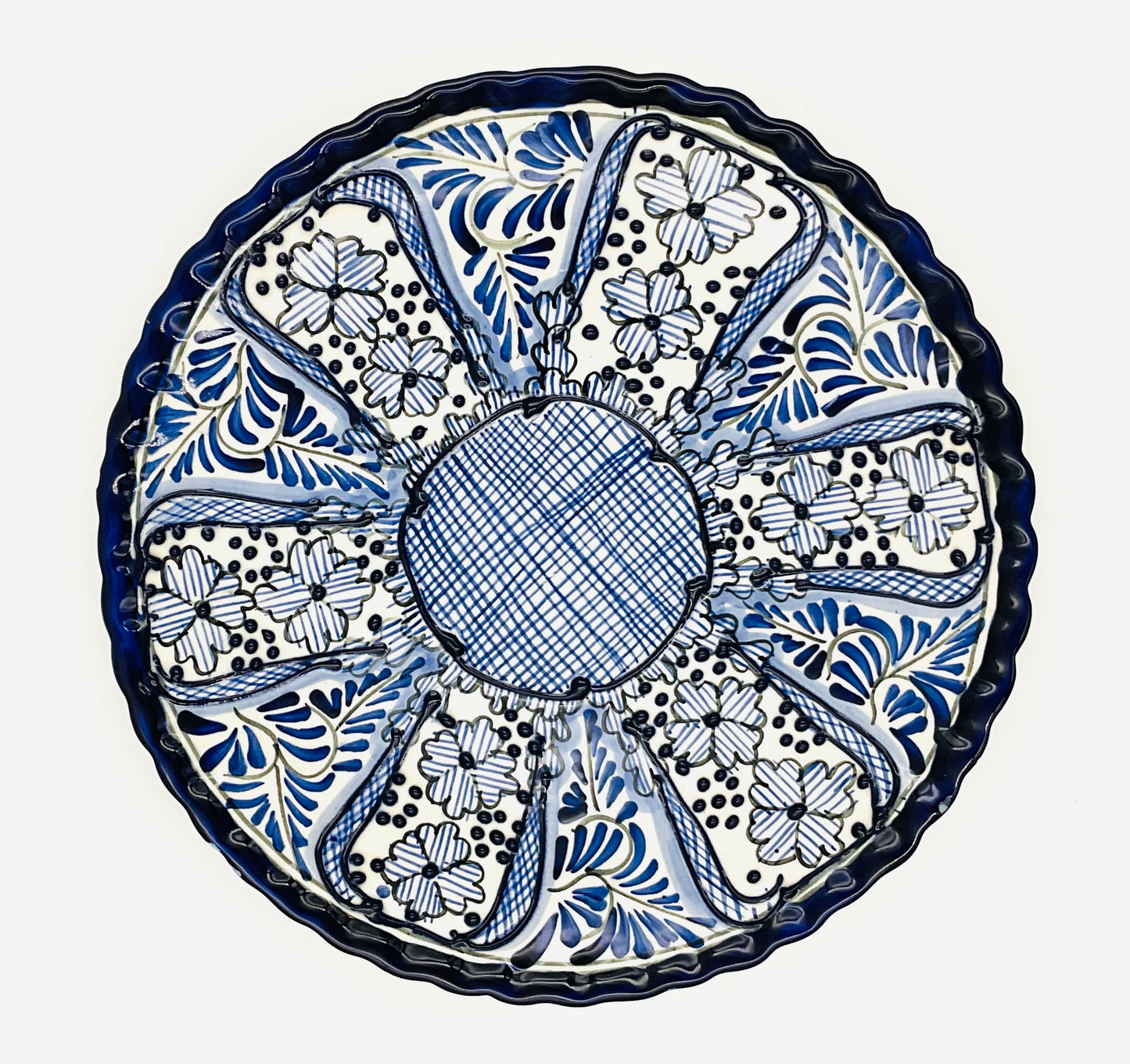 Vintage Talavera Blue & White Mexican Hand Painted Pottery Plate