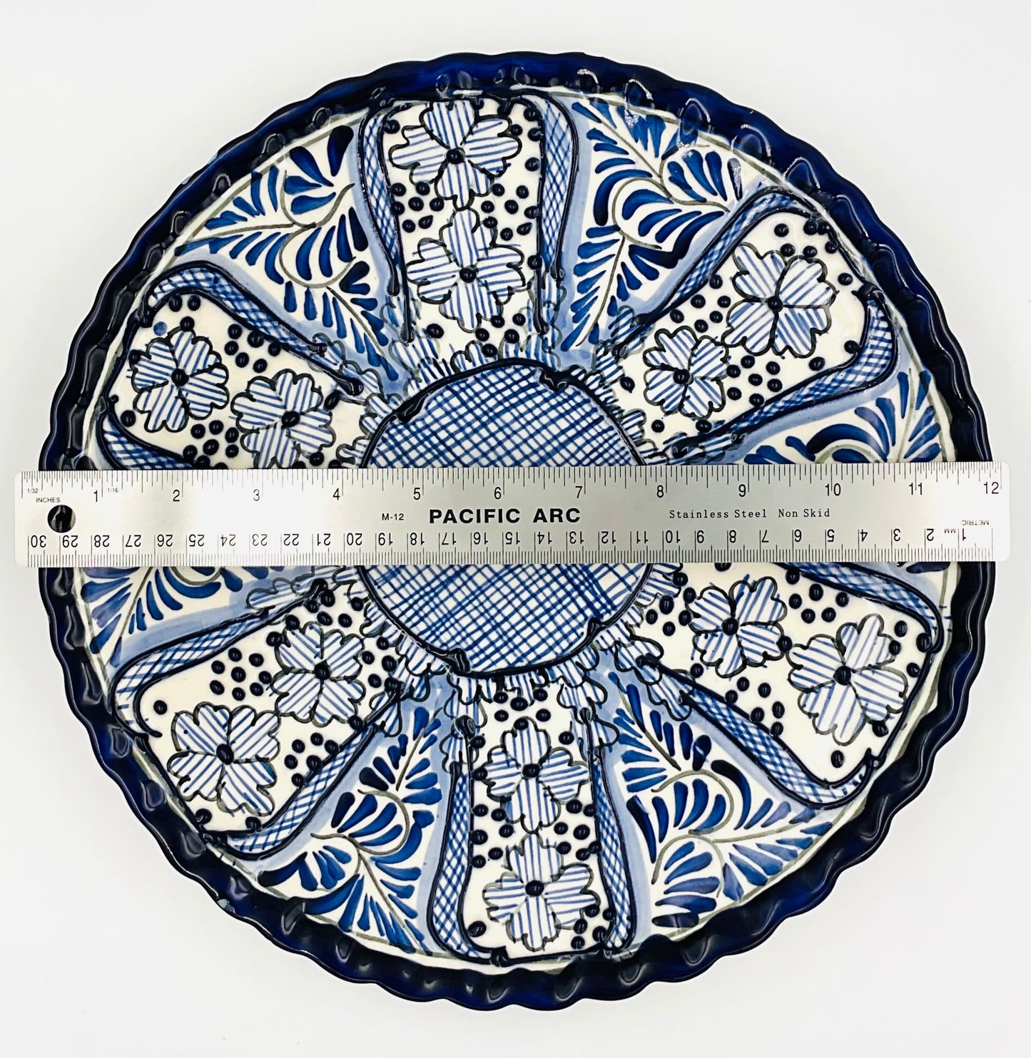 Vintage Talavera Blue & White Mexican Hand Painted Pottery Plate