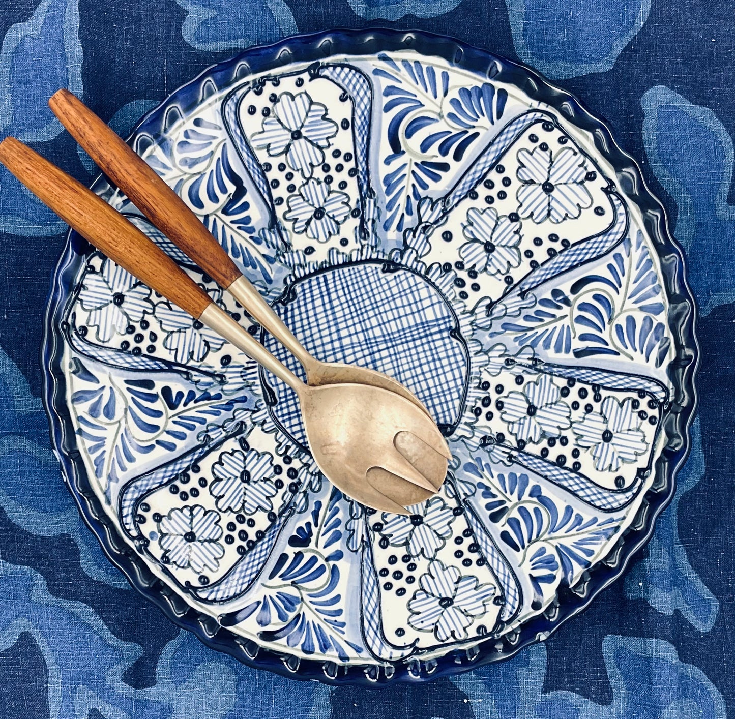 Vintage Talavera Blue & White Mexican Hand Painted Pottery Plate