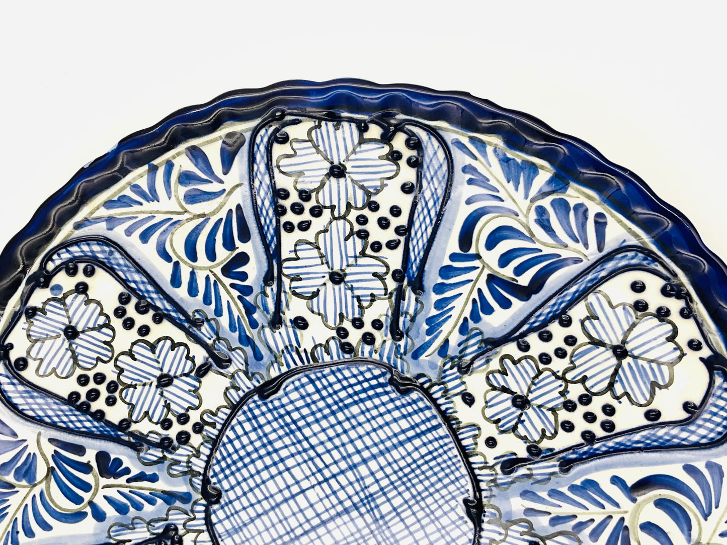 Vintage Talavera Blue & White Mexican Hand Painted Pottery Plate