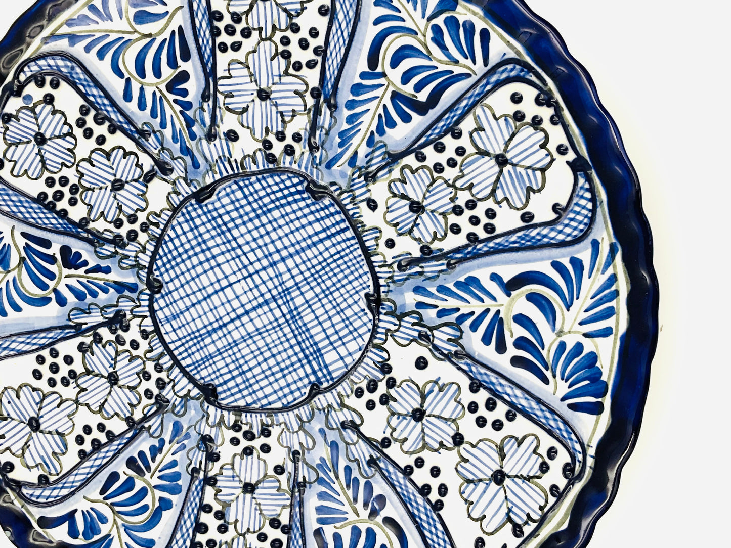 Vintage Talavera Blue & White Mexican Hand Painted Pottery Plate