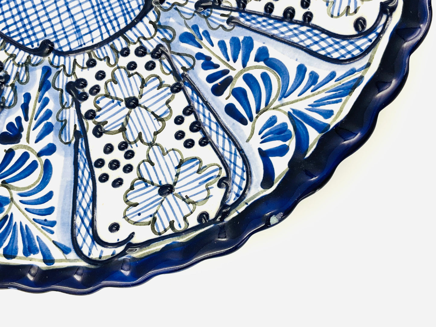 Vintage Talavera Blue & White Mexican Hand Painted Pottery Plate