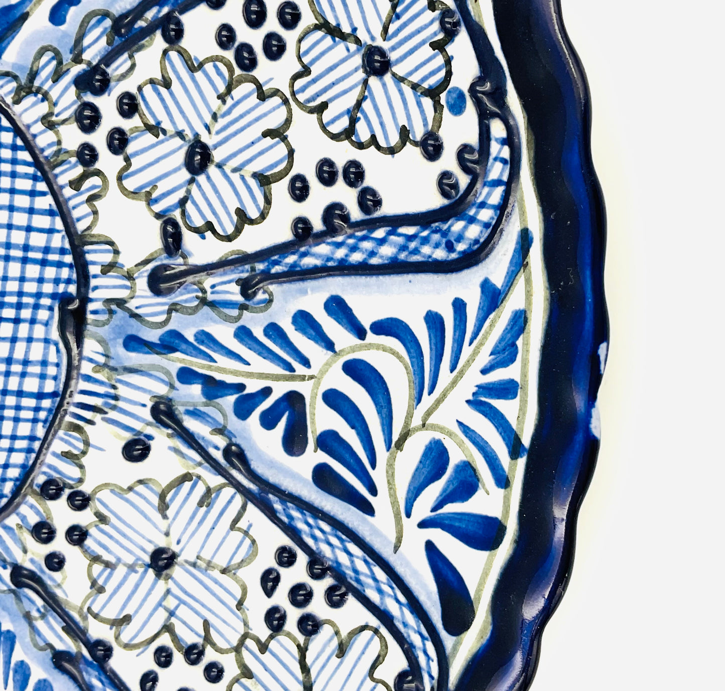 Vintage Talavera Blue & White Mexican Hand Painted Pottery Plate