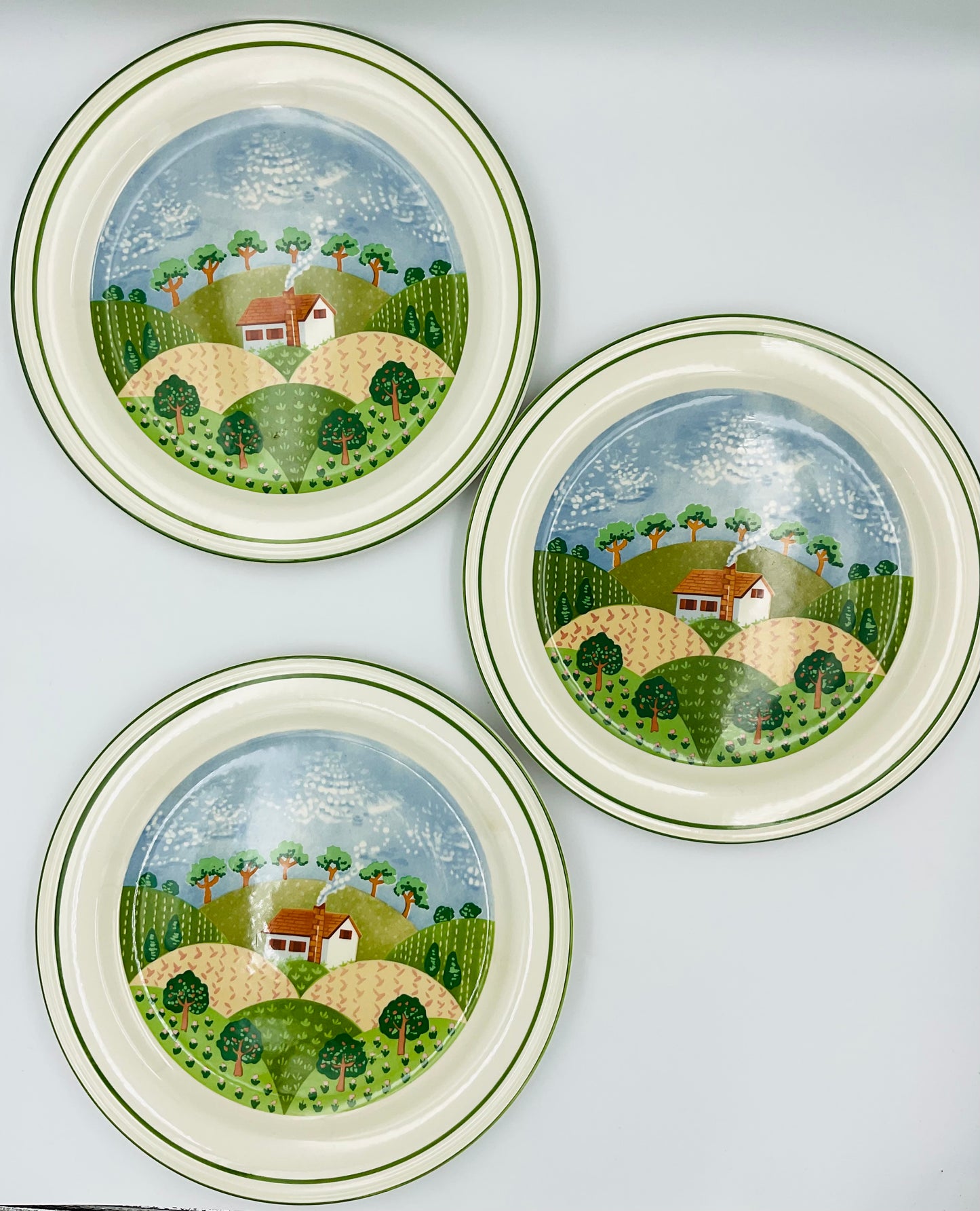 Vintage Sango Sangostone "Country Cottage" Dinner Plates - Set of 3