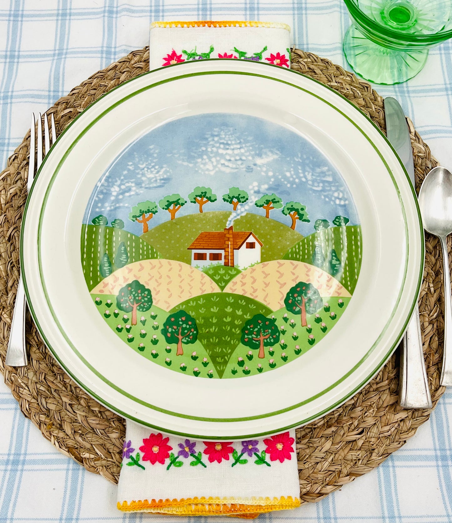 Vintage Sango Sangostone "Country Cottage" Dinner Plates - Set of 3
