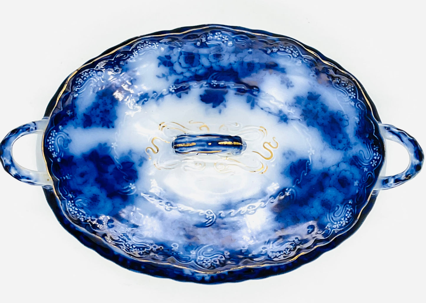 Antique Alfred Meakin Devon Pattern Flow Blue Tureen