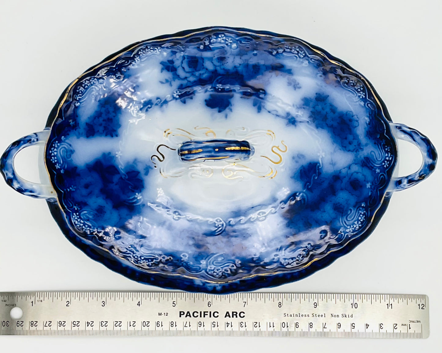 Antique Alfred Meakin Devon Pattern Flow Blue Tureen