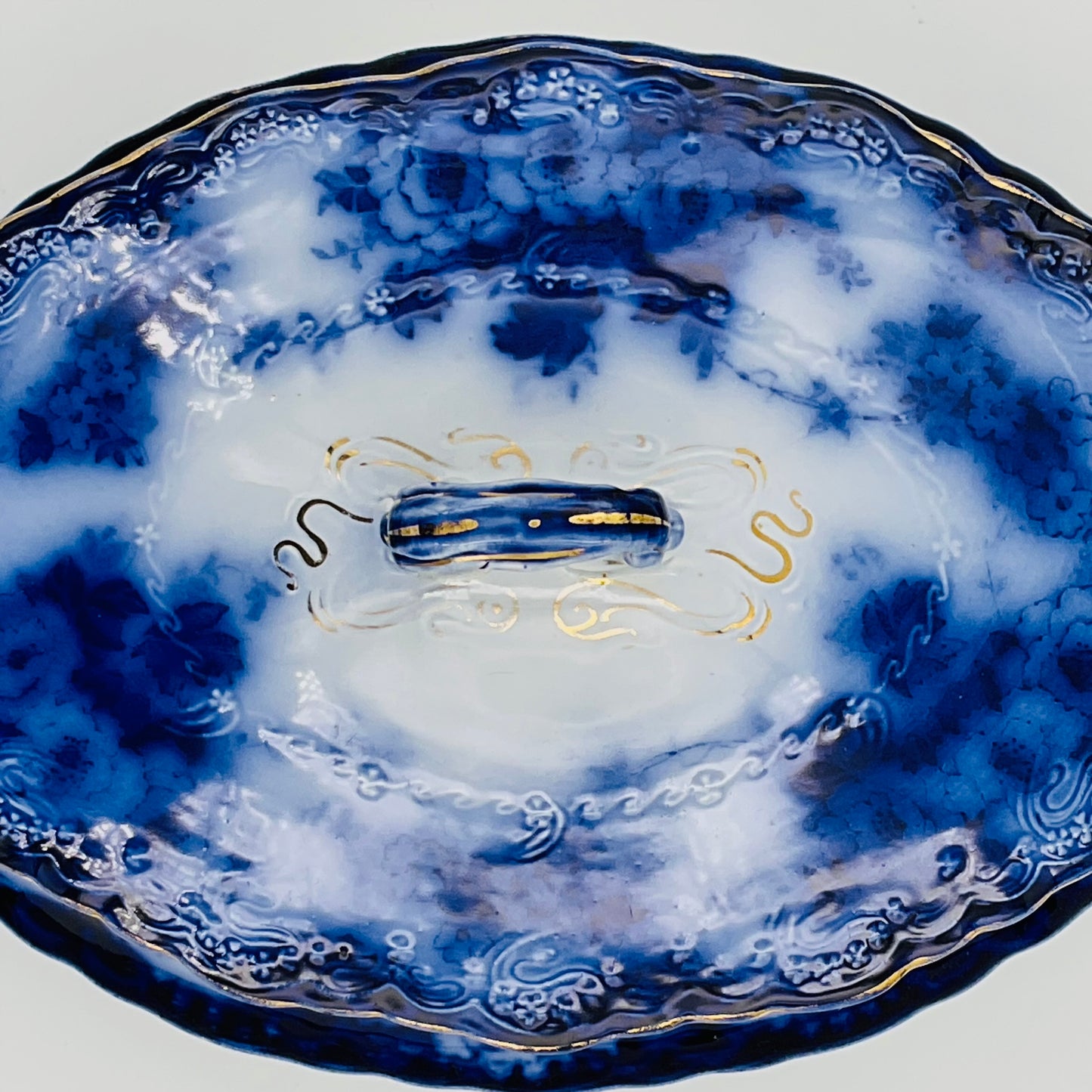 Antique Alfred Meakin Devon Pattern Flow Blue Tureen