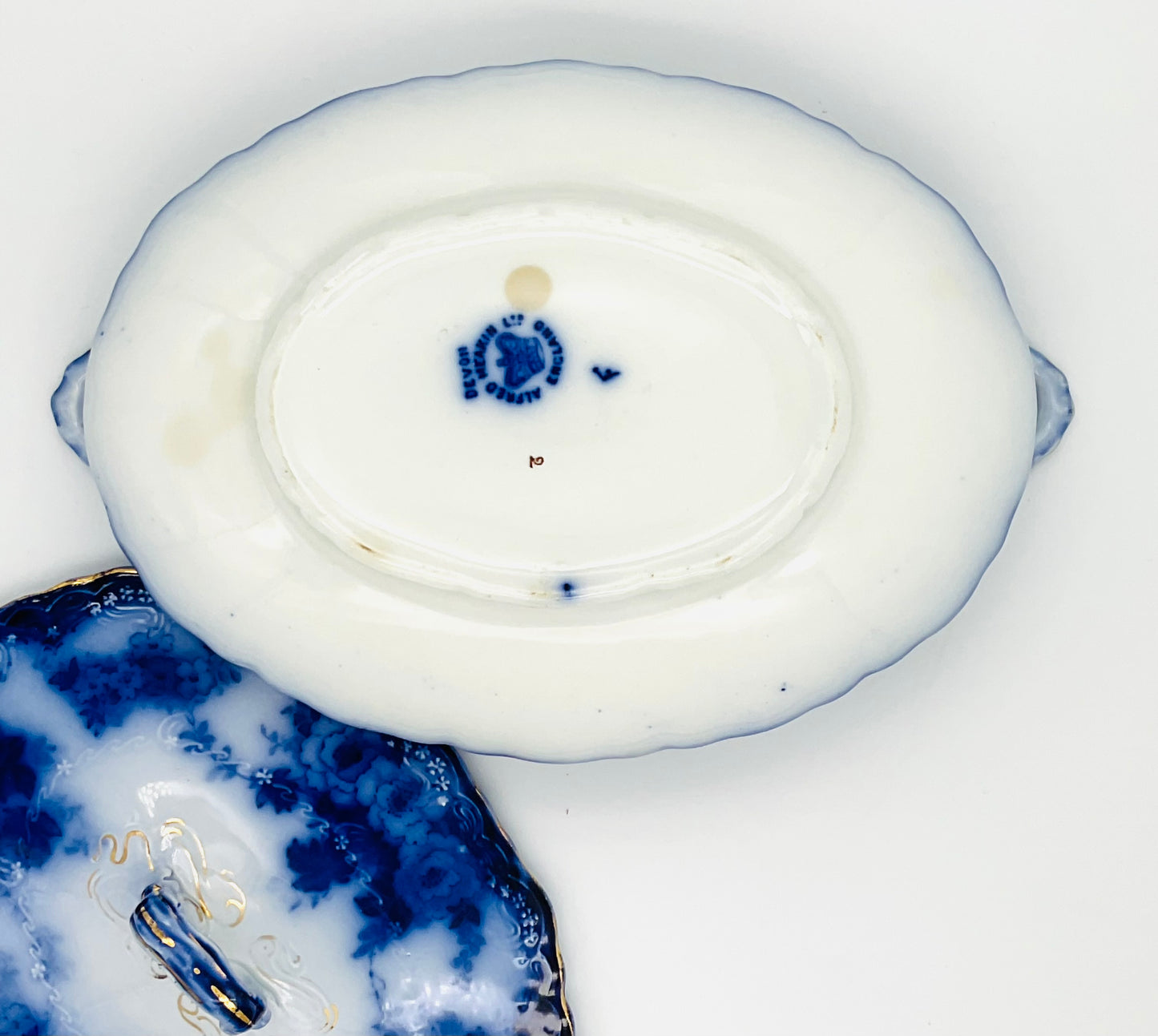 Antique Alfred Meakin Devon Pattern Flow Blue Tureen