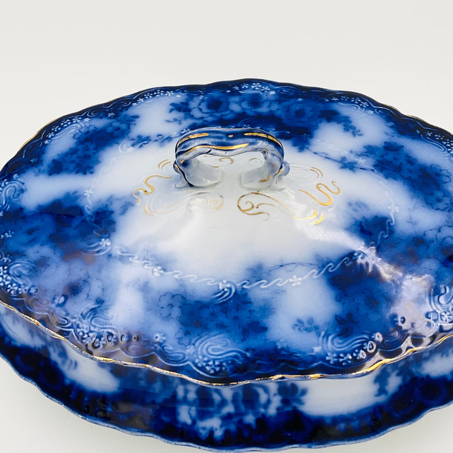 Antique Alfred Meakin Devon Pattern Flow Blue Tureen