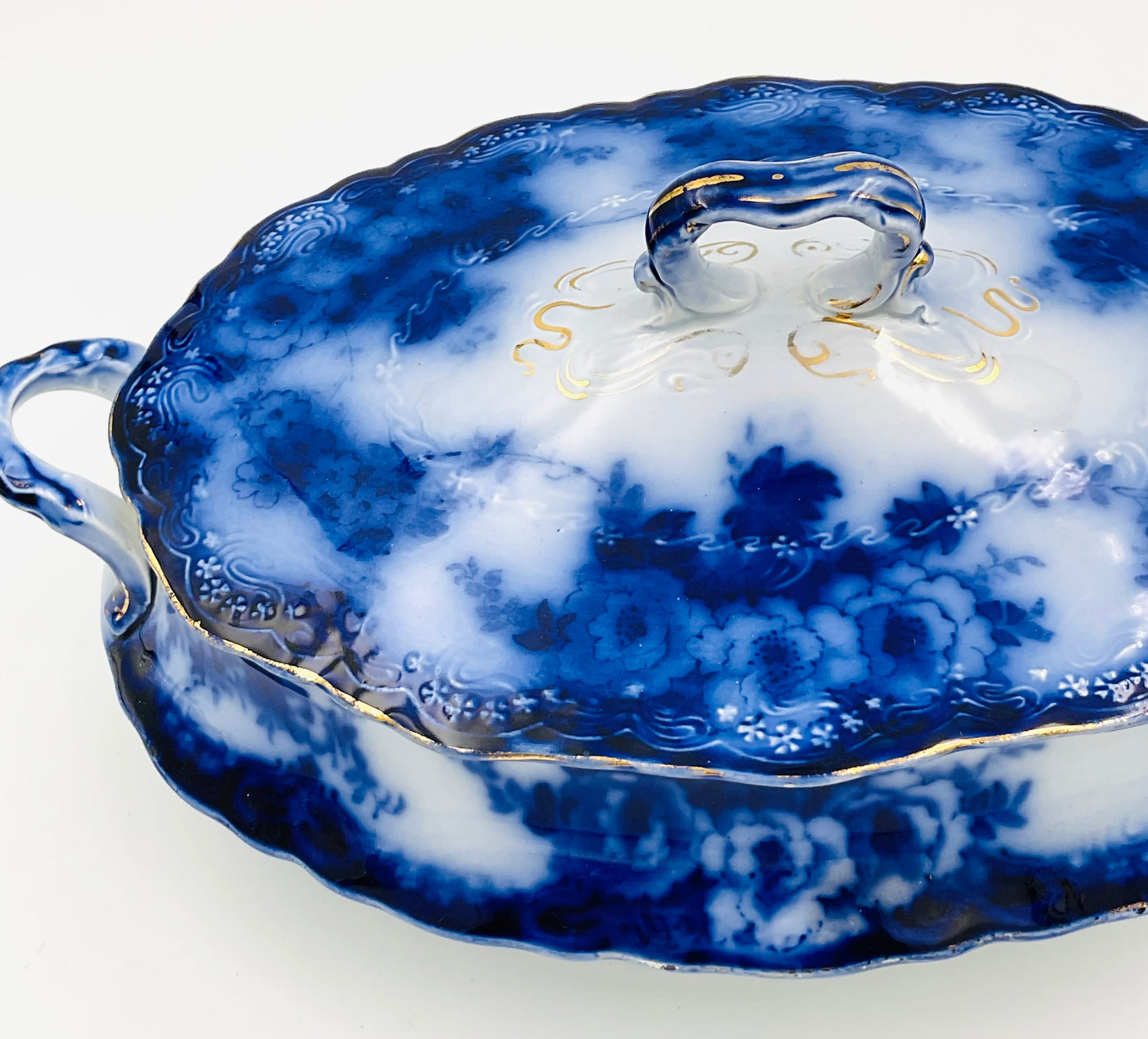 Antique Alfred Meakin Devon Pattern Flow Blue Tureen