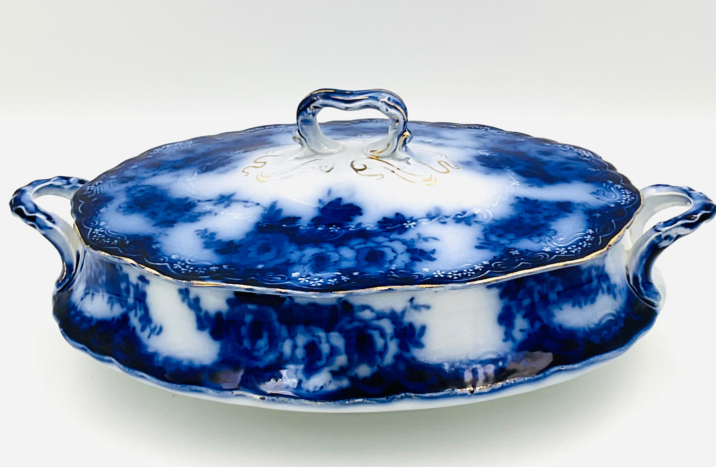 Antique Alfred Meakin Devon Pattern Flow Blue Tureen