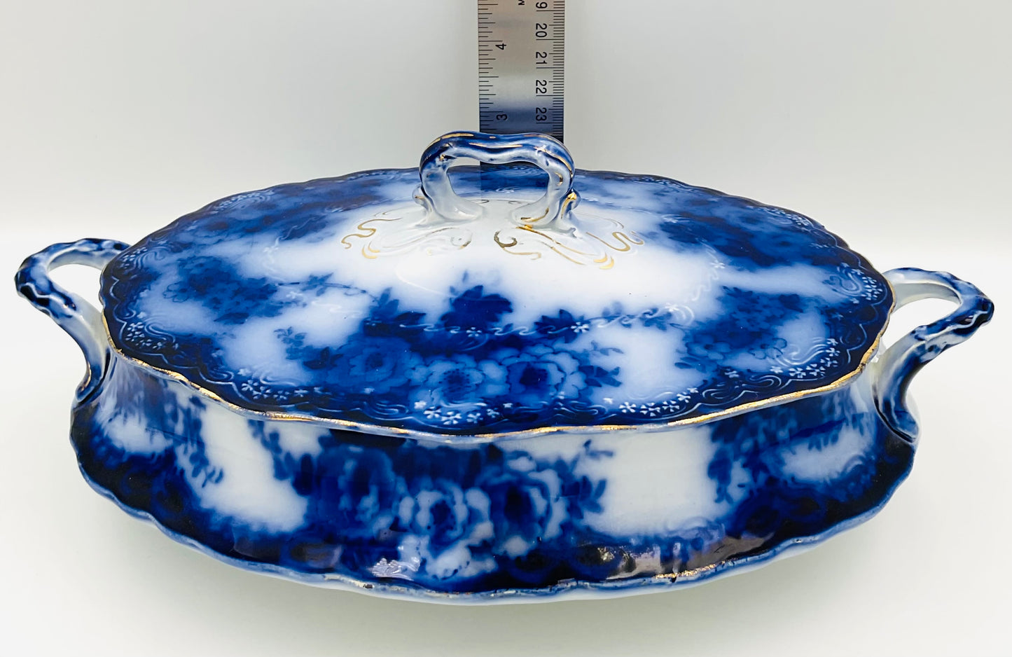 Antique Alfred Meakin Devon Pattern Flow Blue Tureen