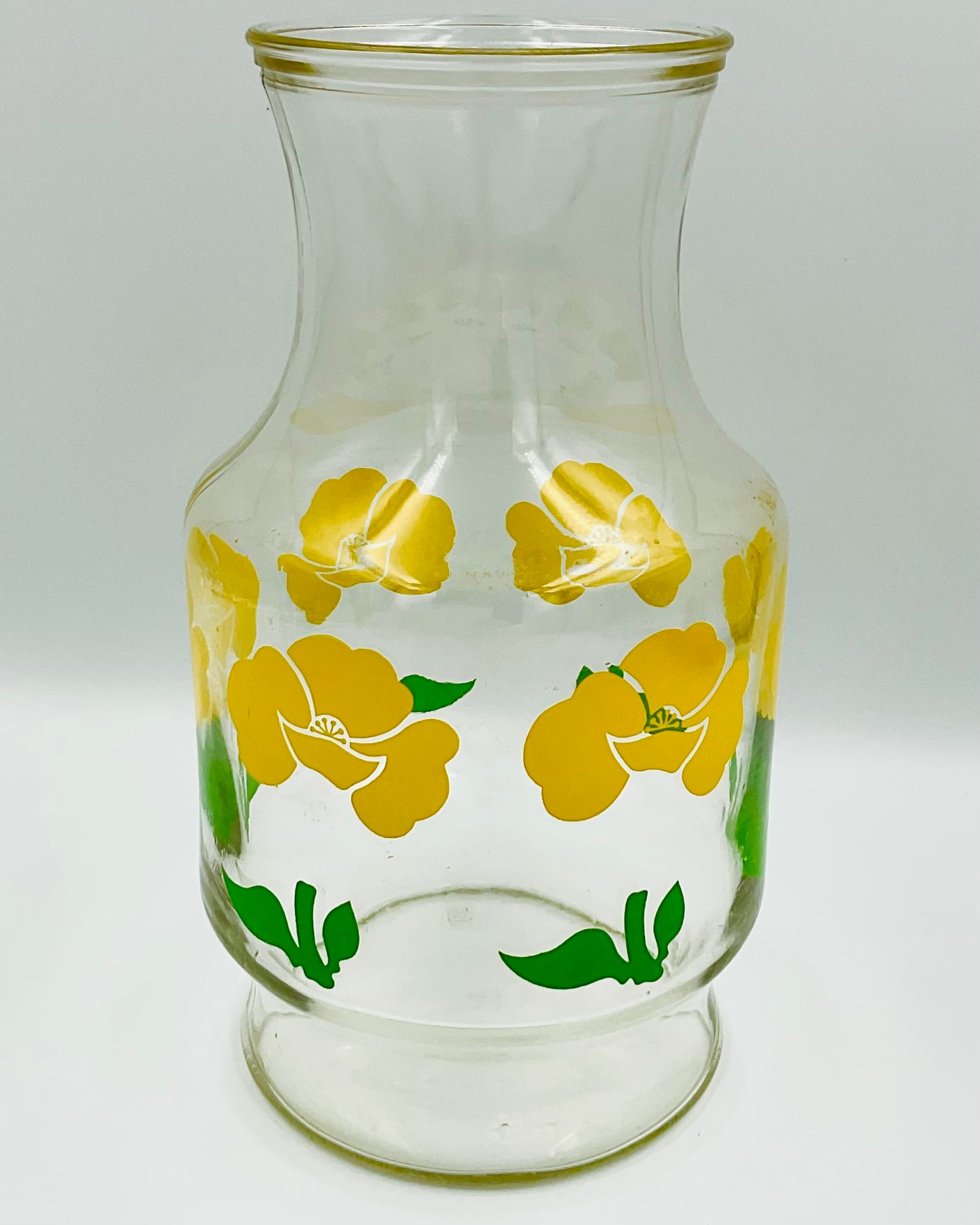 Anchor Hocking Foxy / Yellow Poppy Glass Pitcher and 3 Tumblers