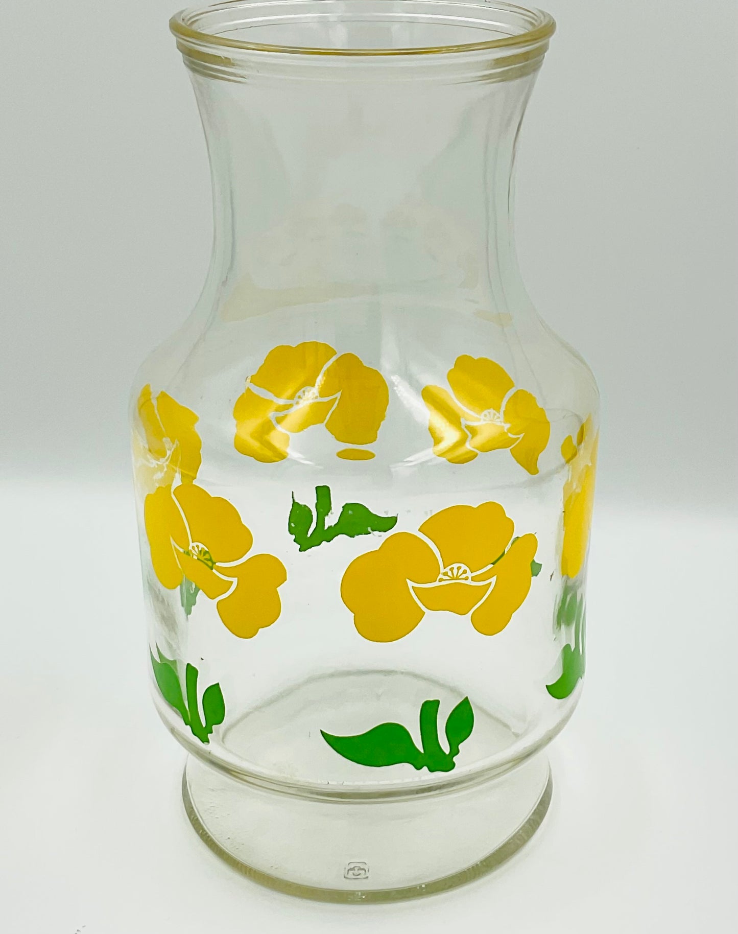 Anchor Hocking Foxy / Yellow Poppy Glass Pitcher and 3 Tumblers