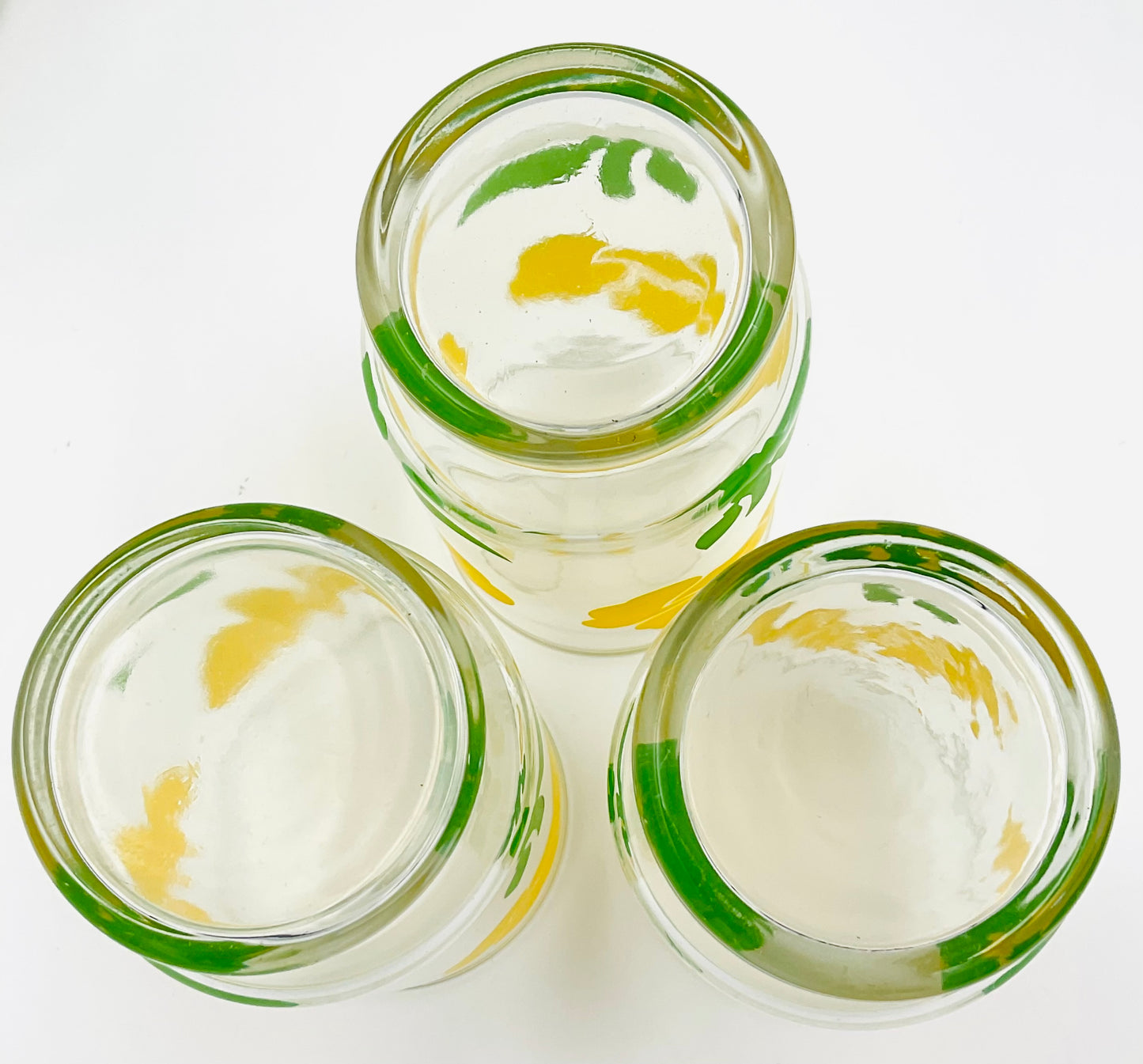 Anchor Hocking Foxy / Yellow Poppy Glass Pitcher and 3 Tumblers