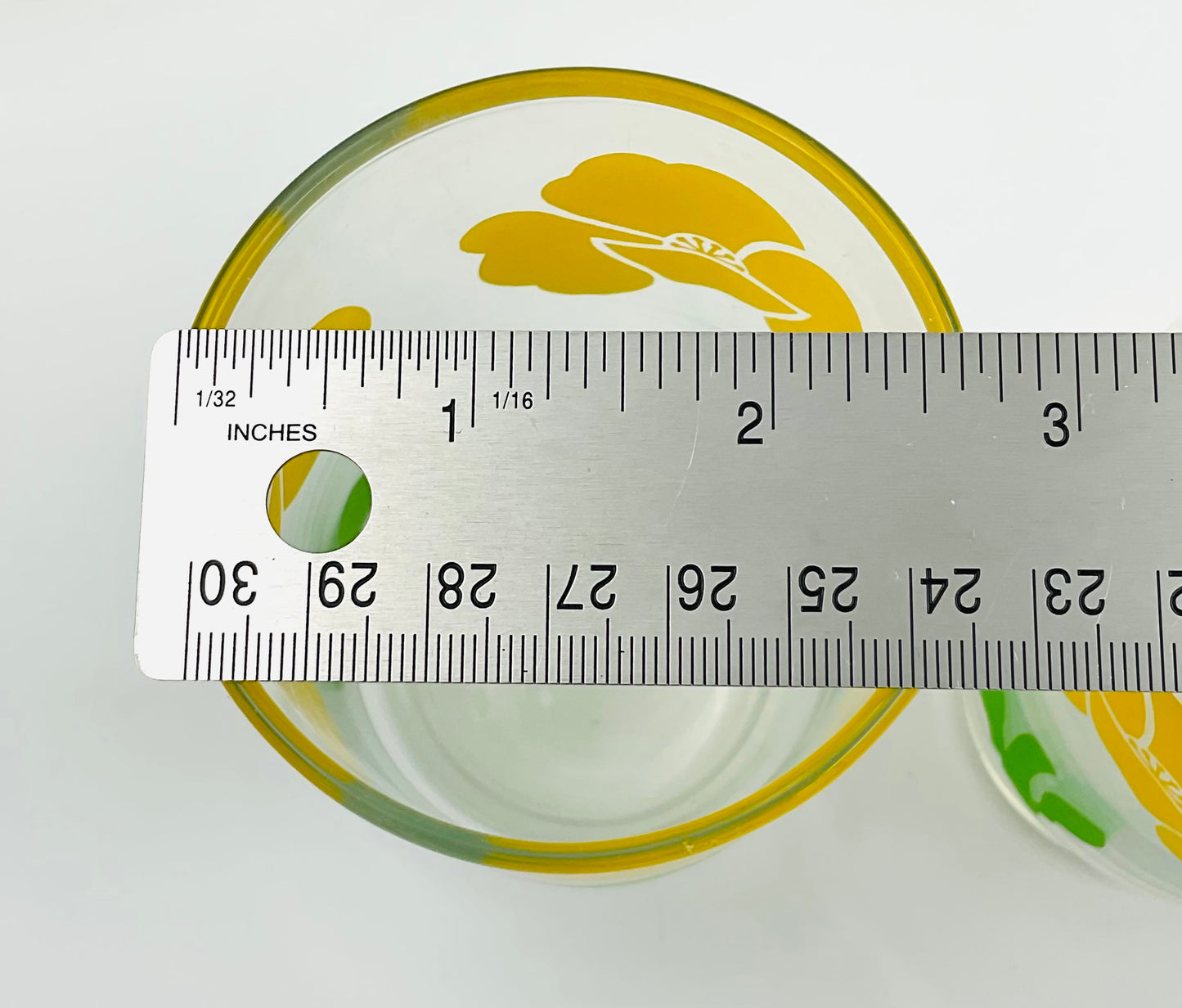 Anchor Hocking Foxy / Yellow Poppy Glass Pitcher and 3 Tumblers