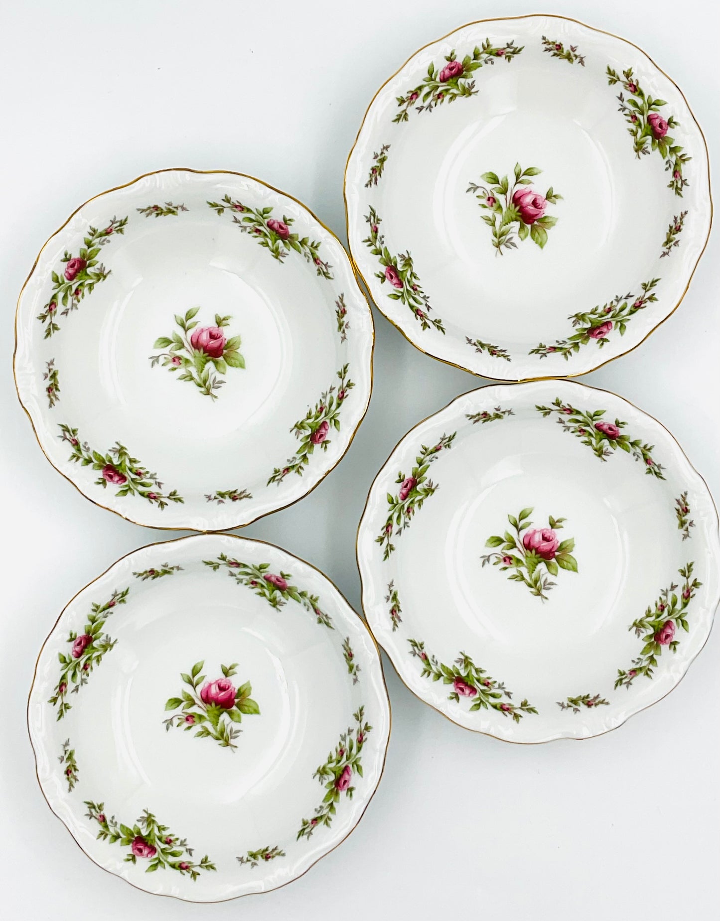 Vintage Johann Haviland Moss Rose Fine China Berry Bowls - Set of 4