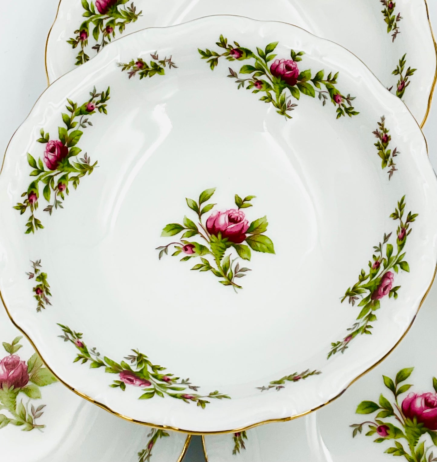 Vintage Johann Haviland Moss Rose Fine China Berry Bowls - Set of 4