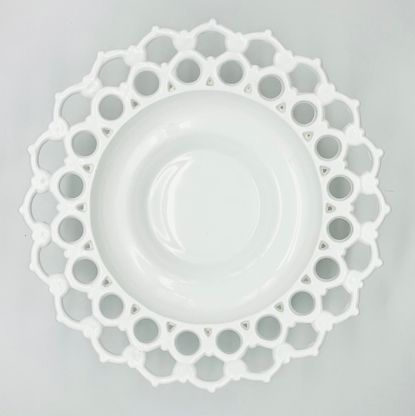 Vintage Milk Glass Footed Lattice Edge Bowl