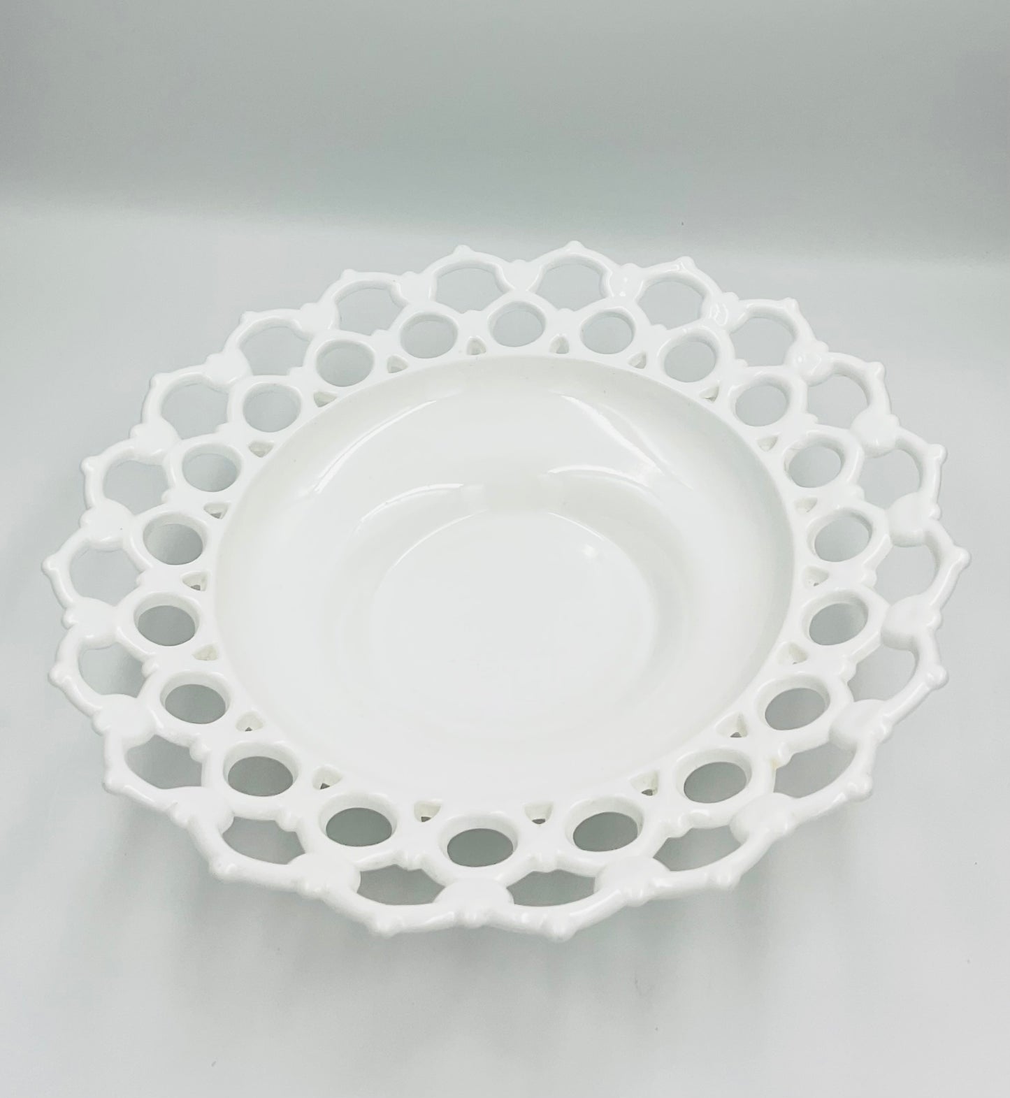 Vintage Milk Glass Footed Lattice Edge Bowl