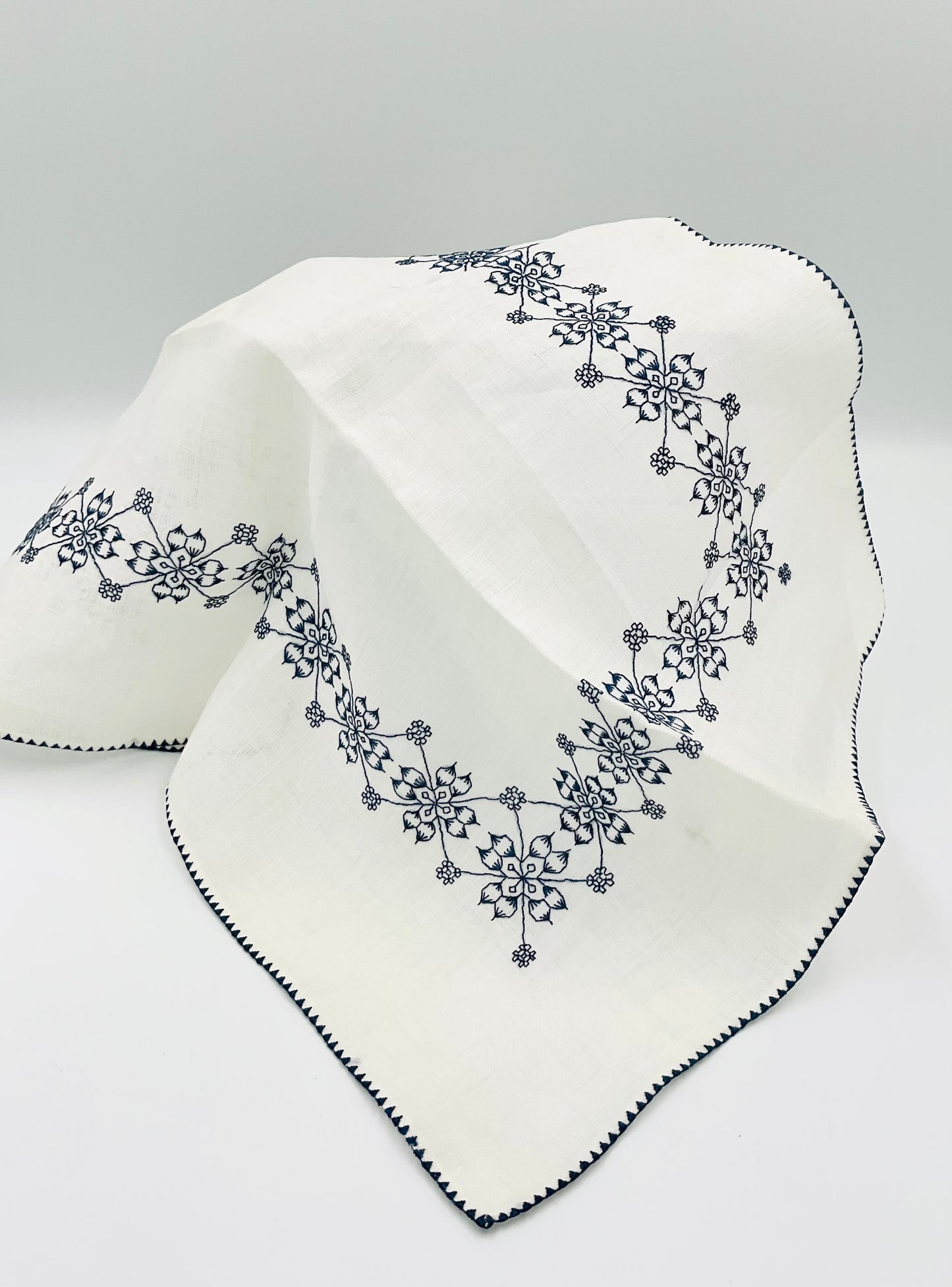 Vintage Embroidered Tray Cover Doily Blue & White Placemat 12x18