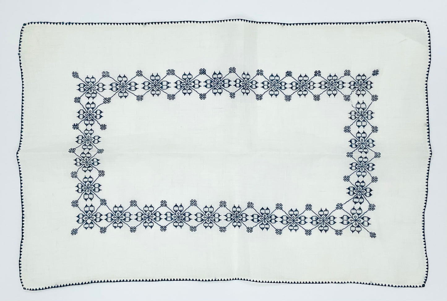 Vintage Embroidered Tray Cover Doily Blue & White Placemat 12x18