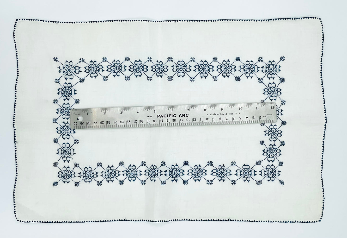 Vintage Embroidered Tray Cover Doily Blue & White Placemat 12x18