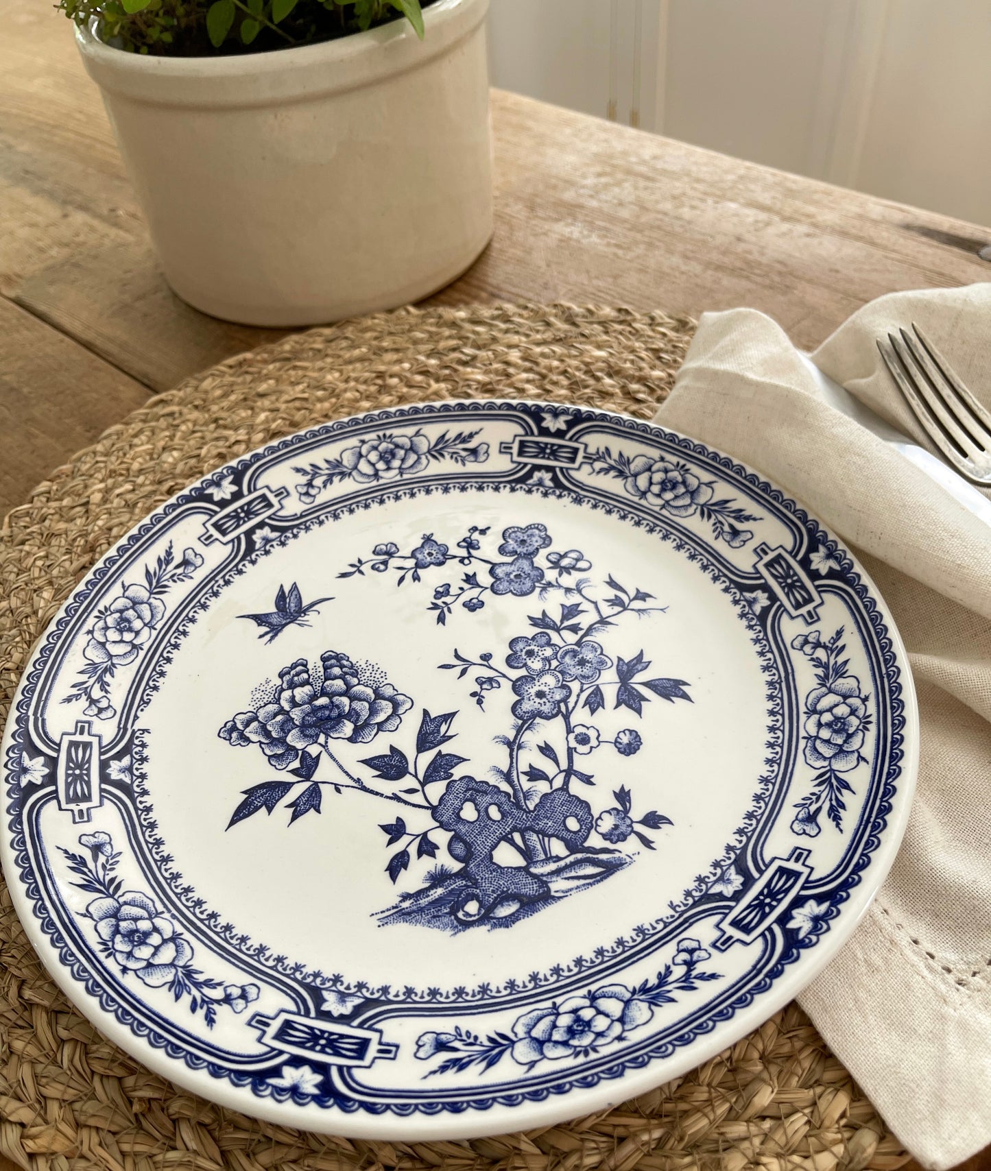 Vintage O'Farril China Blue White Ironstone Transferware Plate