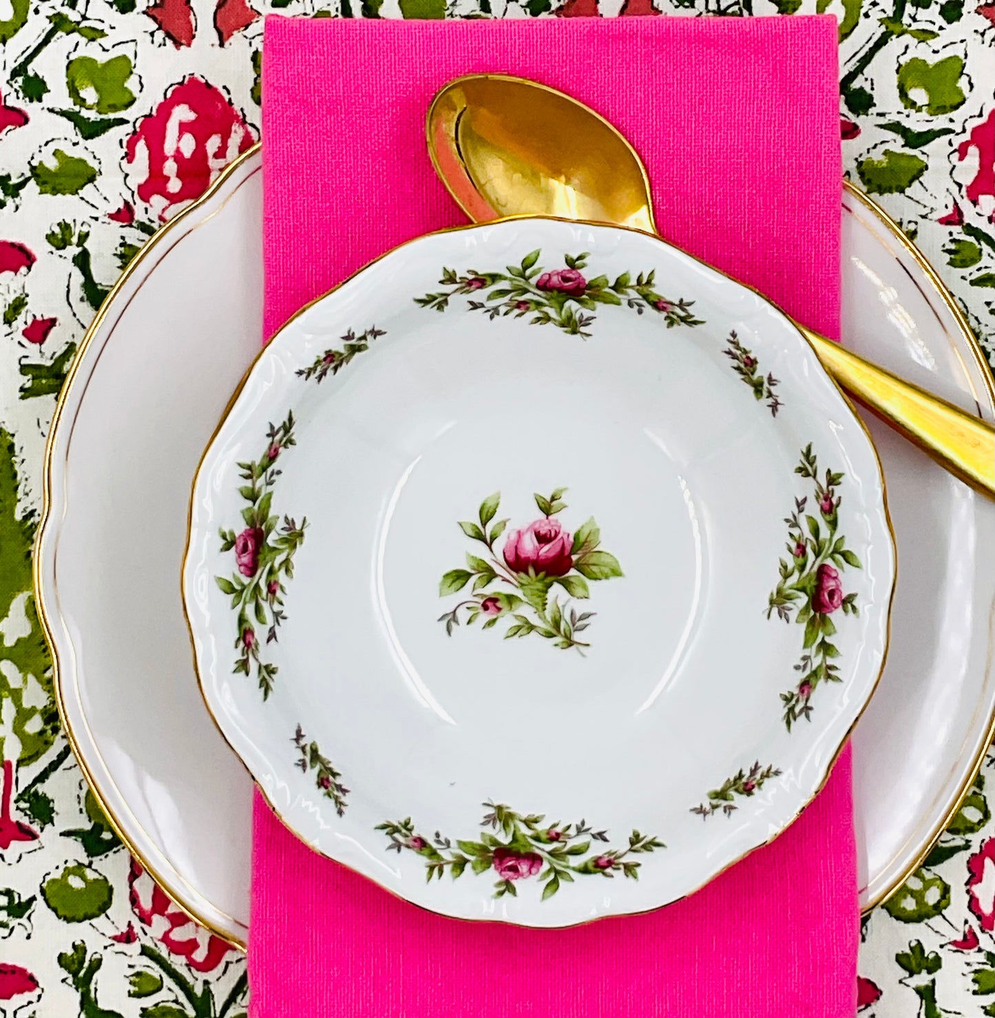 Vintage Johann Haviland Moss Rose Fine China Berry Bowls - Set of 4