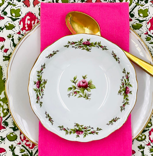 Vintage Johann Haviland Moss Rose Fine China Berry Bowls - Set of 4