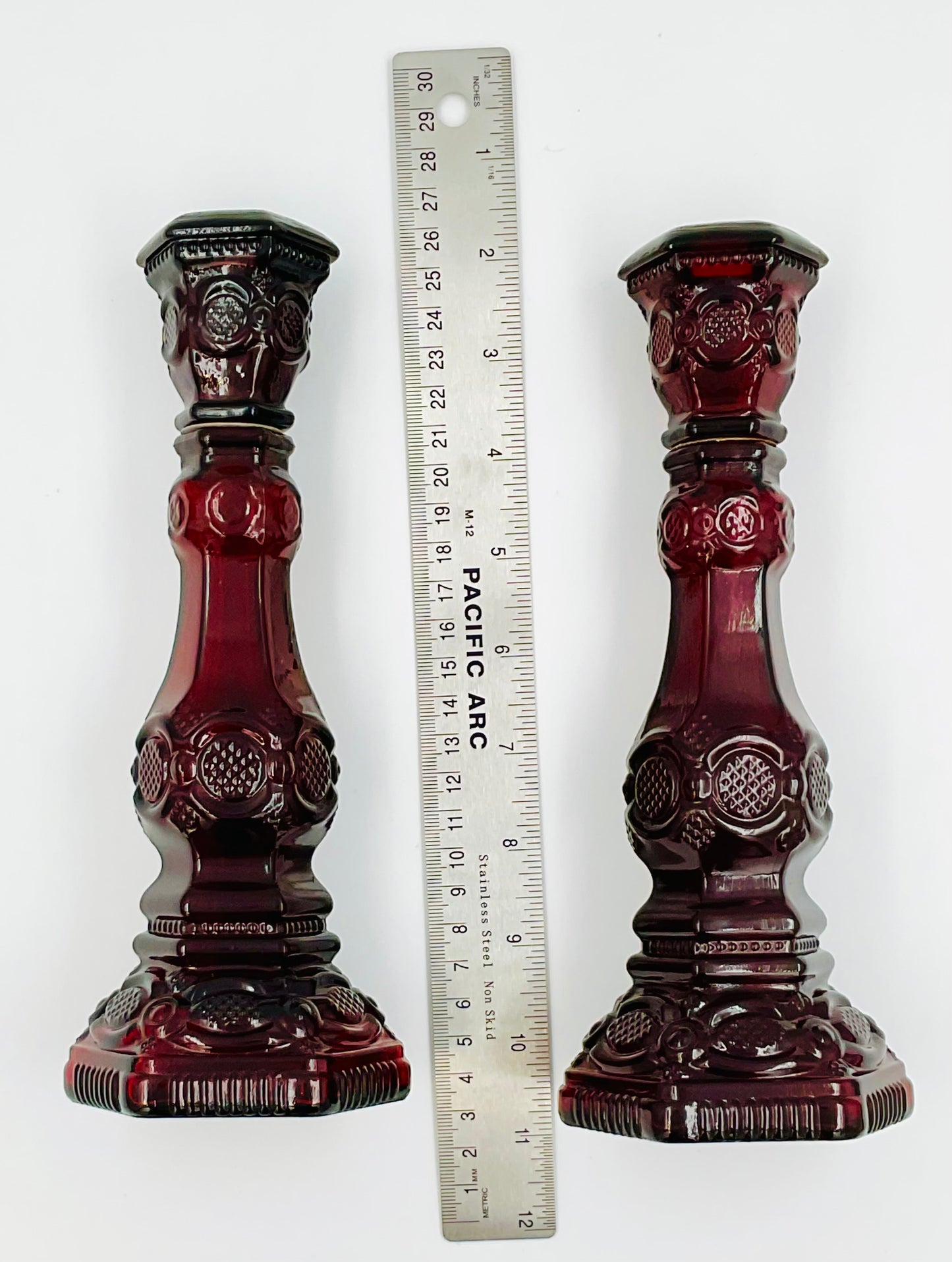 Vintage Avon 1876 Cape Cod Ruby Red Glass Candlestick Holder - Set of 2