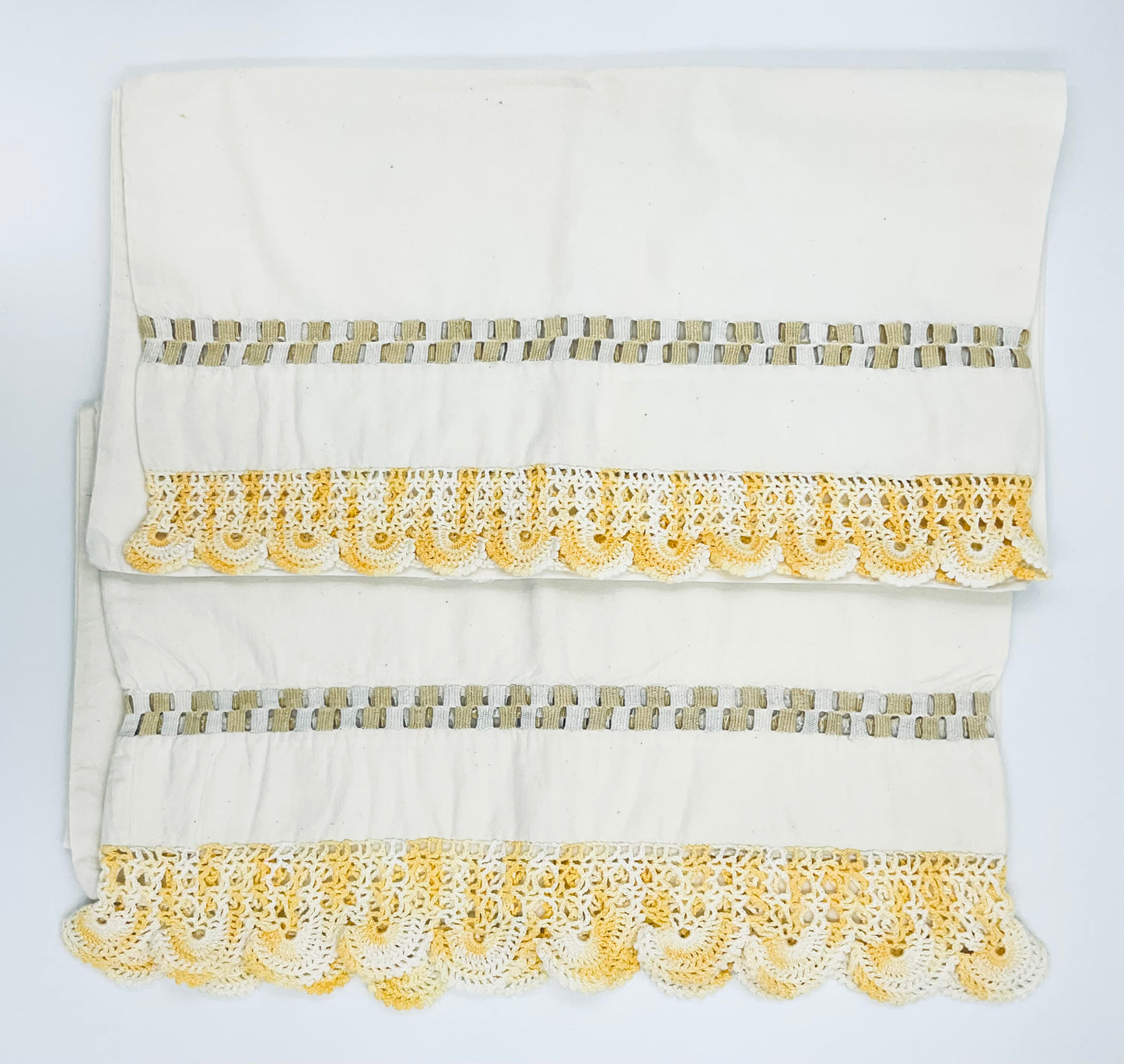 Vintage Yellow Hand Crocheted Cotton Pillow Cases - Set of 2