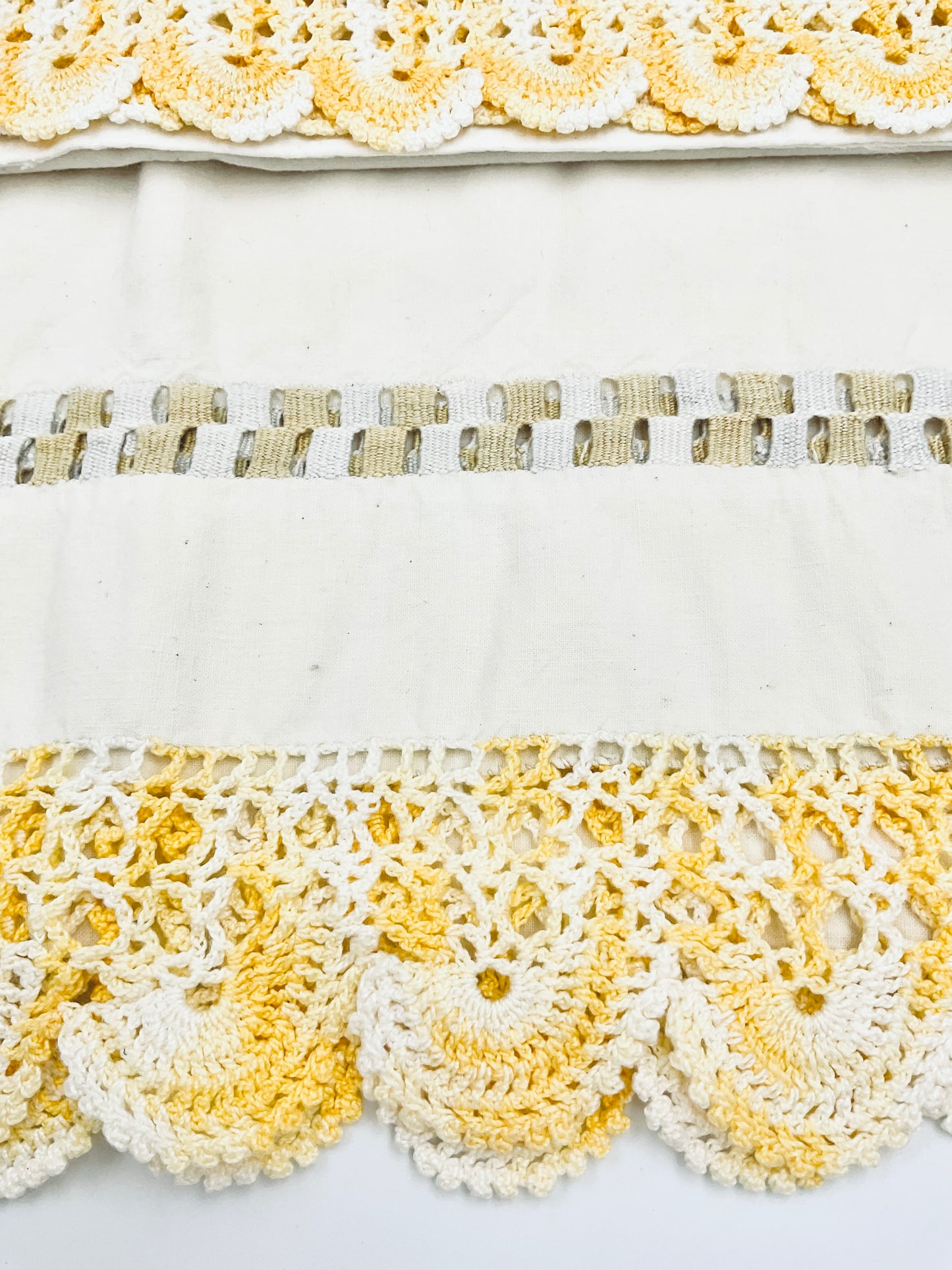 Vintage Yellow Hand Crocheted Cotton Pillow Cases - Set of 2