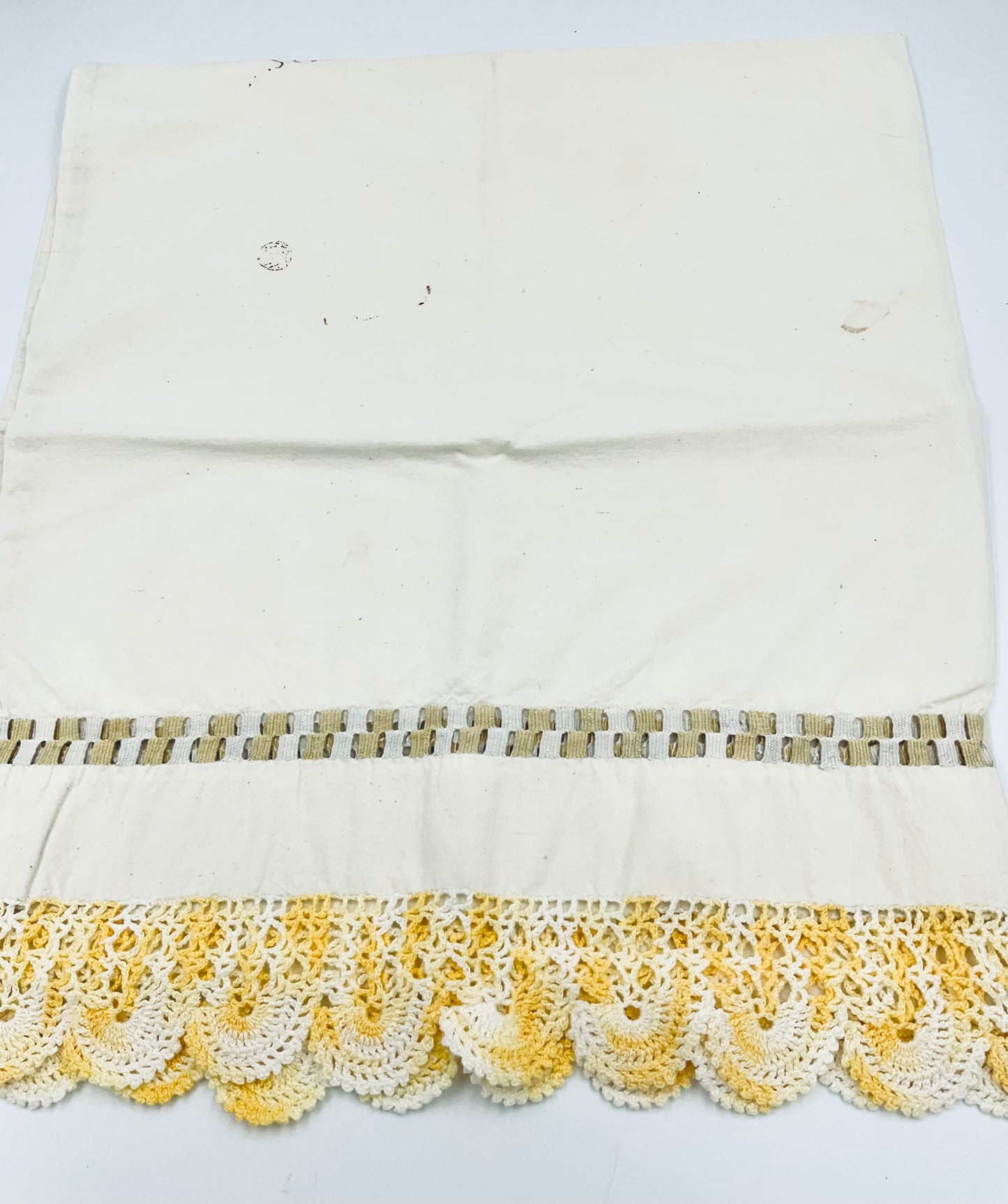 Vintage Yellow Hand Crocheted Cotton Pillow Cases - Set of 2