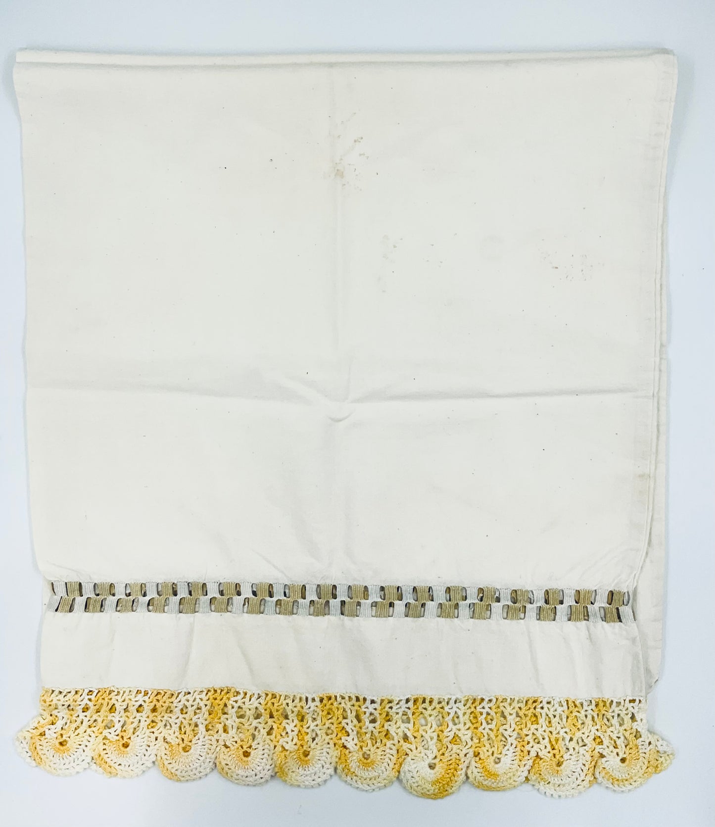 Vintage Yellow Hand Crocheted Cotton Pillow Cases - Set of 2