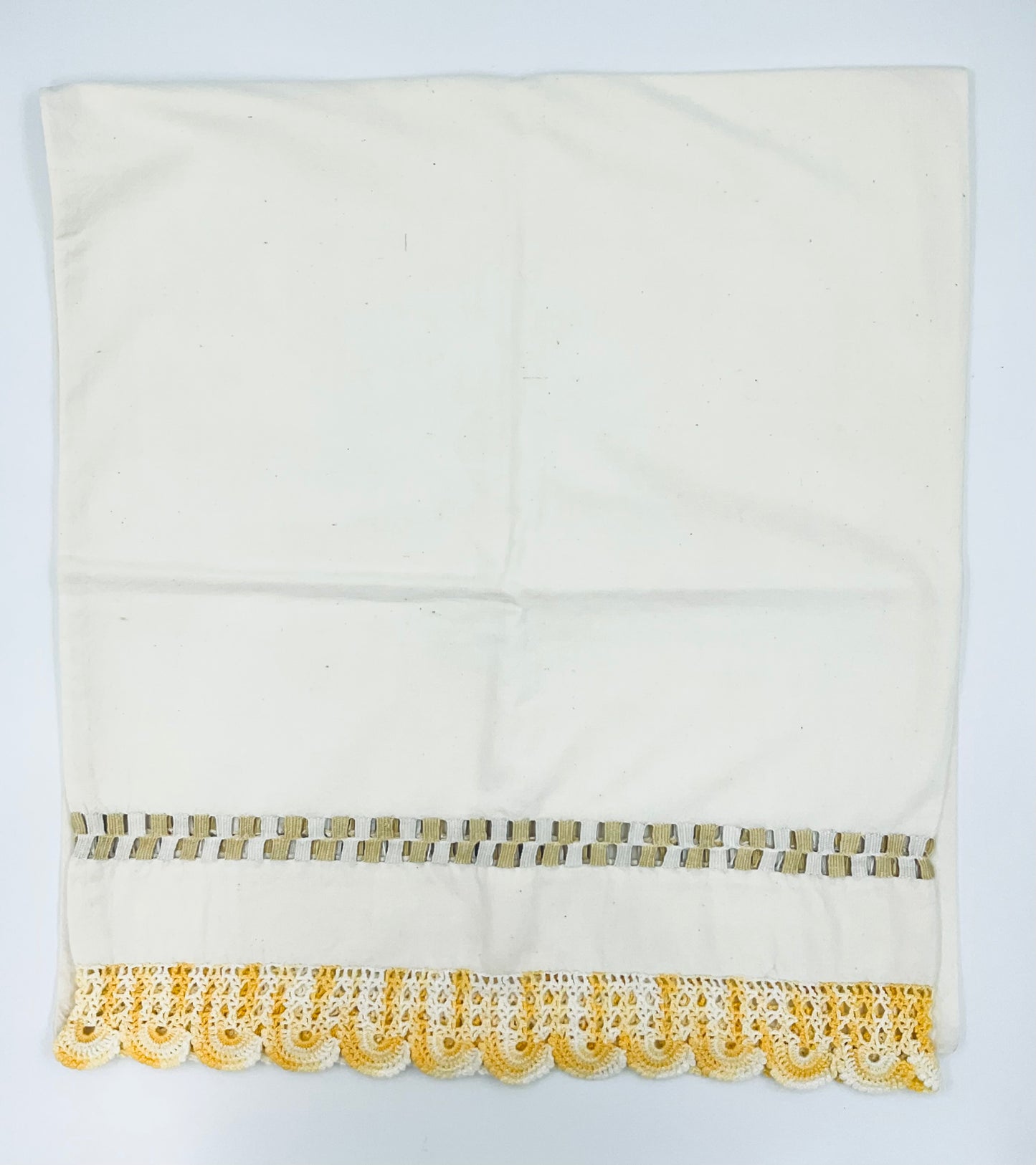 Vintage Yellow Hand Crocheted Cotton Pillow Cases - Set of 2