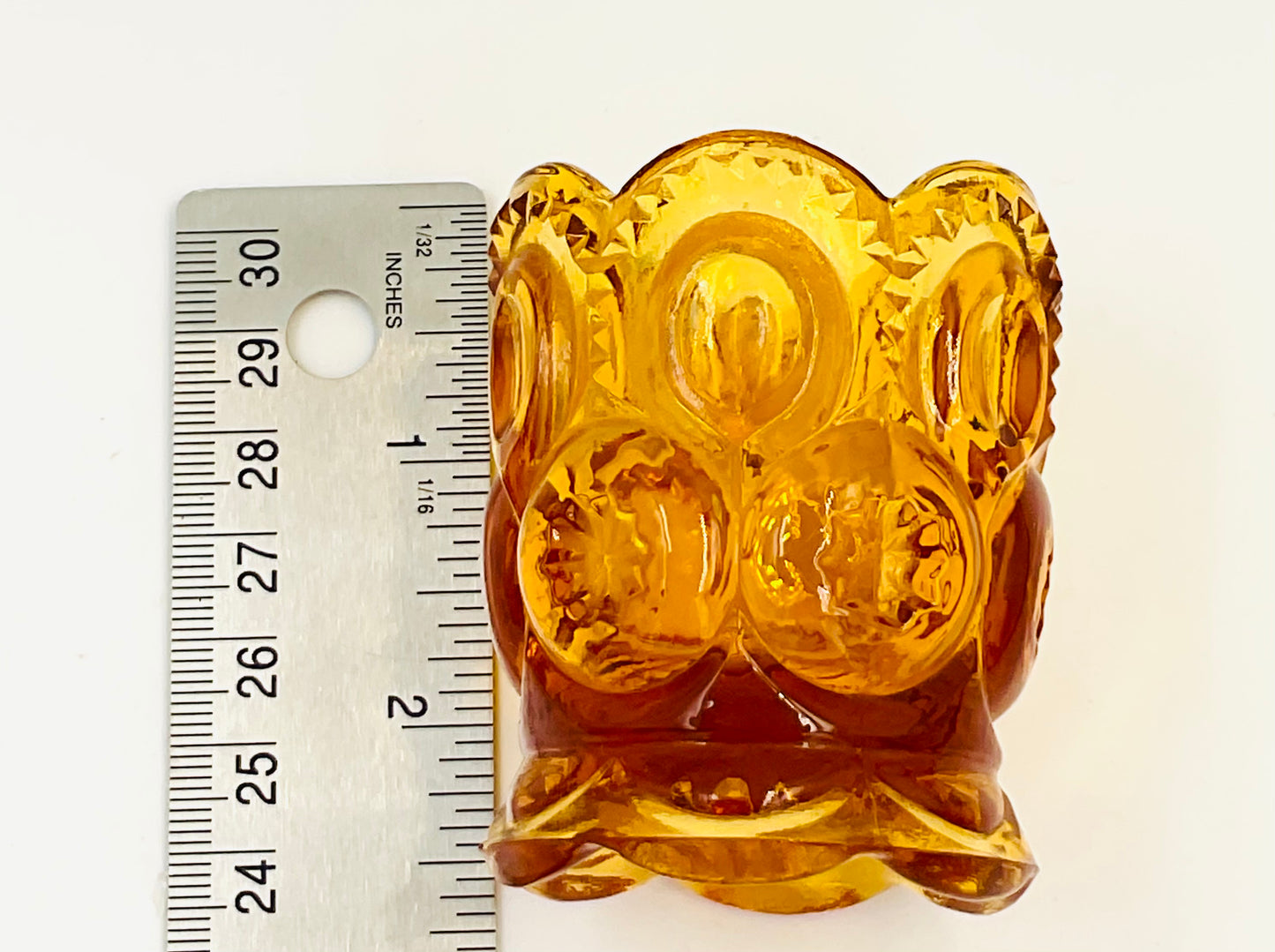 Vintage L.E. Smith Moon & Star Amber Toothpick Holder