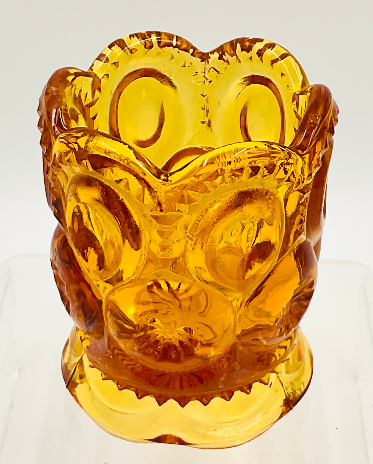 Vintage L.E. Smith Moon & Star Amber Toothpick Holder