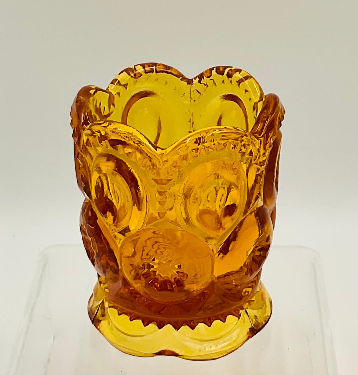 Vintage L.E. Smith Moon & Star Amber Toothpick Holder