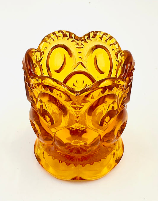 Vintage L.E. Smith Moon & Star Amber Toothpick Holder