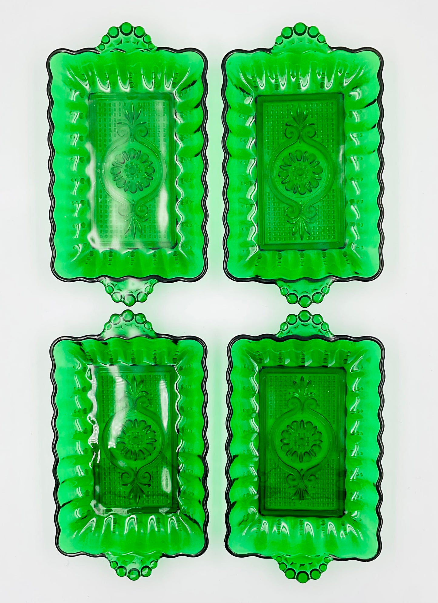 Vintage Anchor Hocking Forest Green Glass Relish Tray - Set of 4